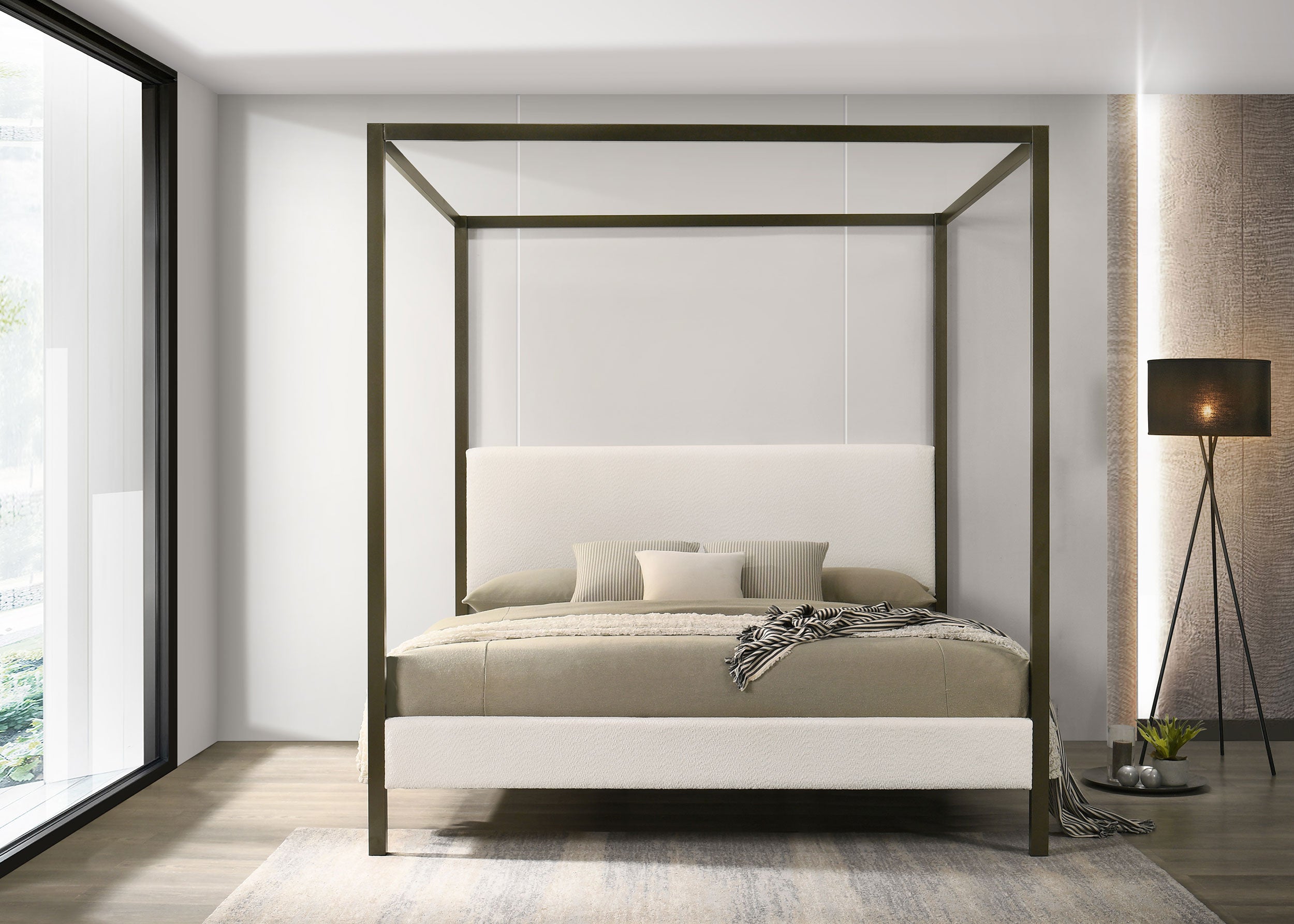 Monroe Upholstered Eastern King Canopy Bed Vanilla — view 2