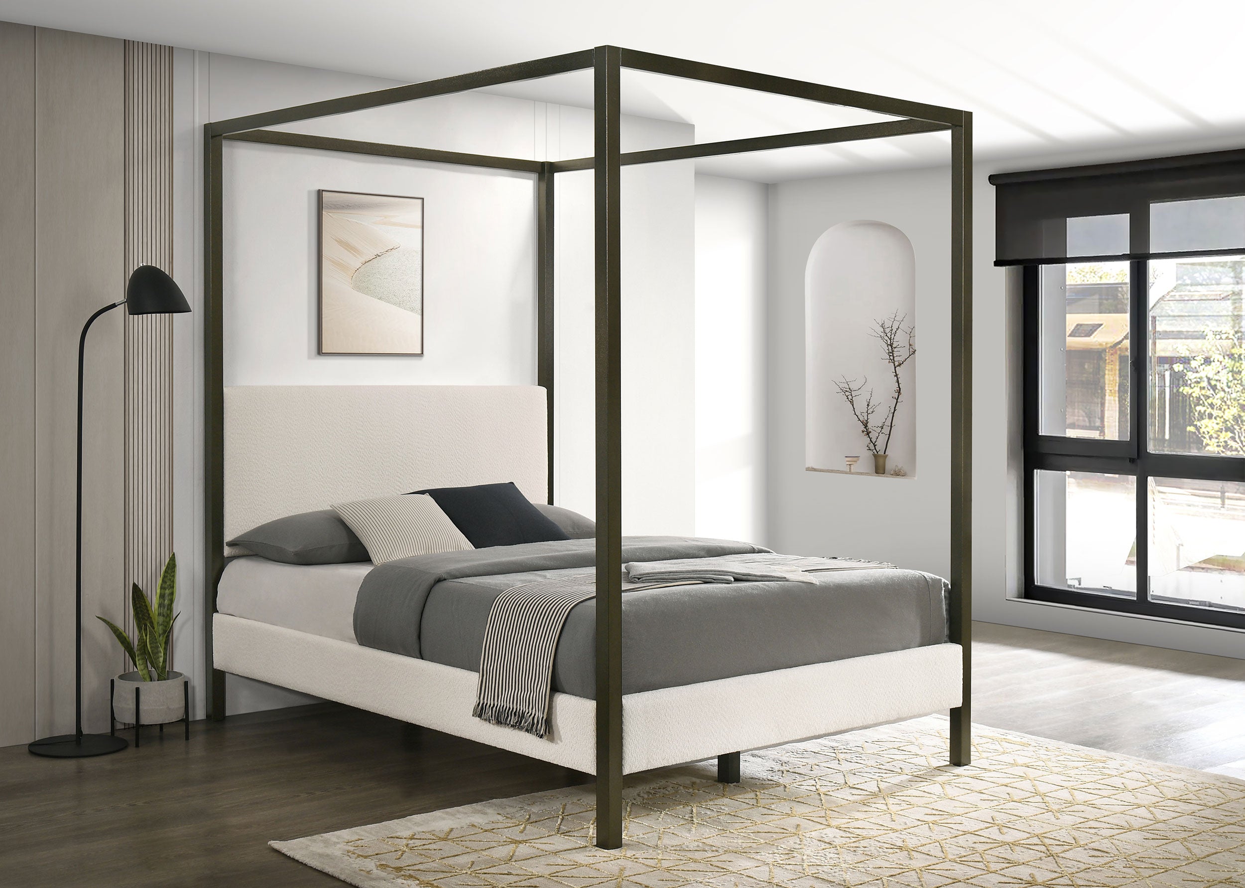 Monroe Upholstered Queen Canopy Bed Vanilla — view 2