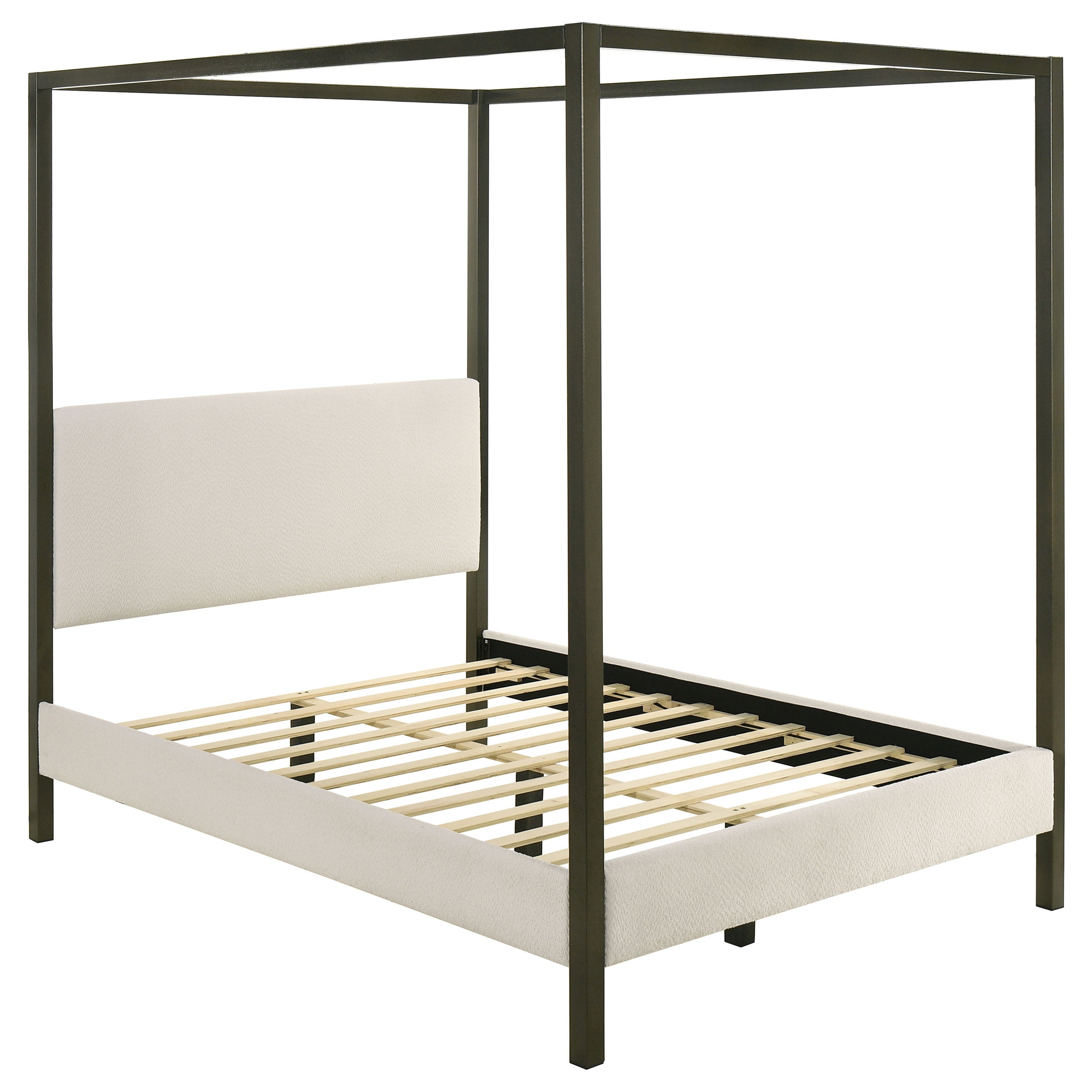 Monroe Upholstered Queen Canopy Bed Vanilla — view 1