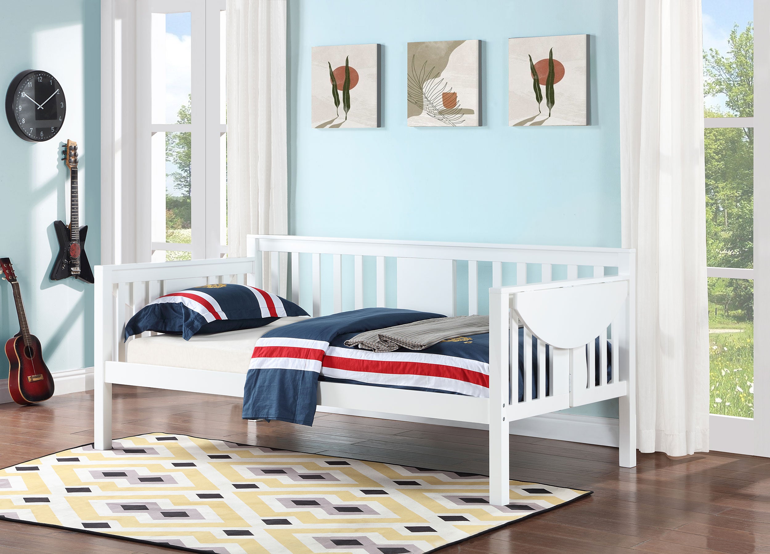 Bethany Wood Twin Daybed with Drop-down Tables White — view 3