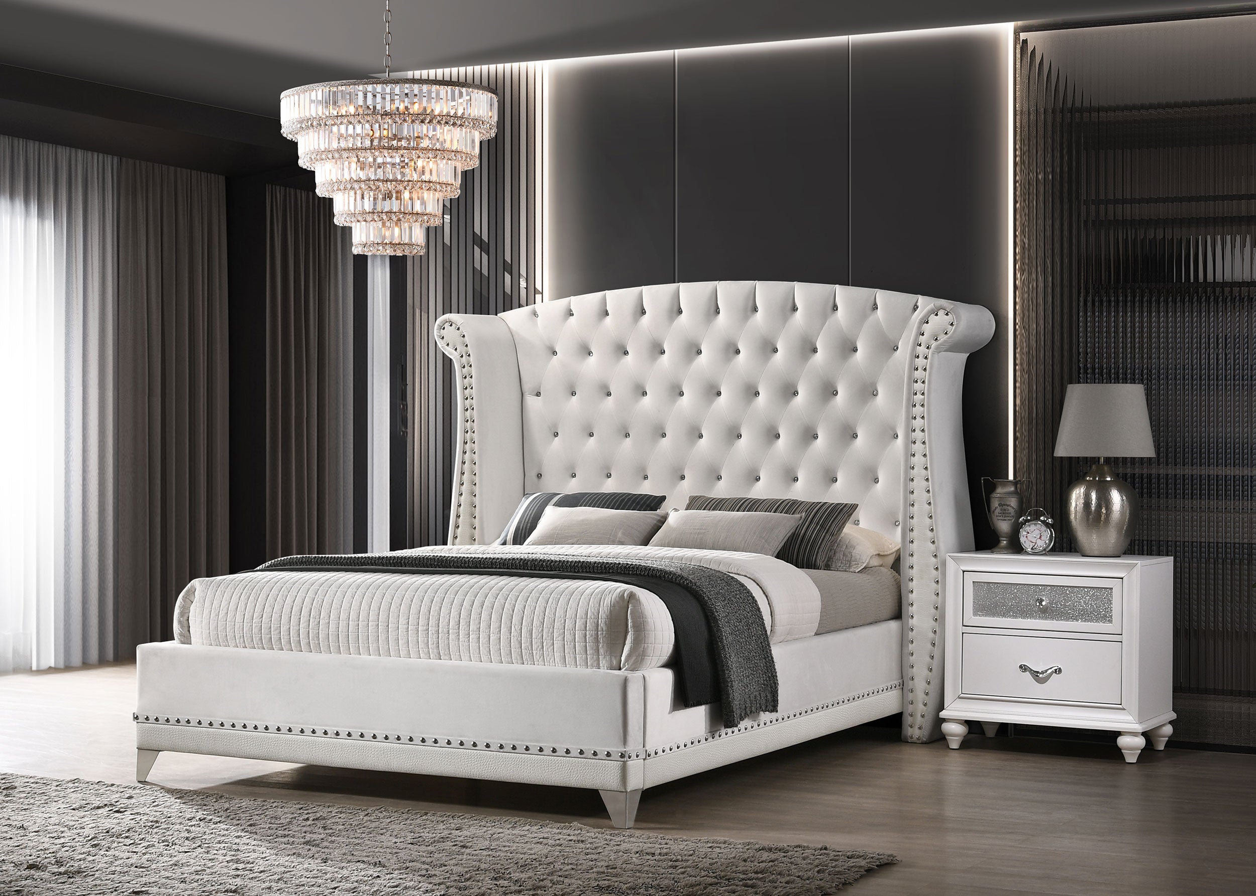 Barzini Upholstered Eastern King Wingback Bed White — view 5