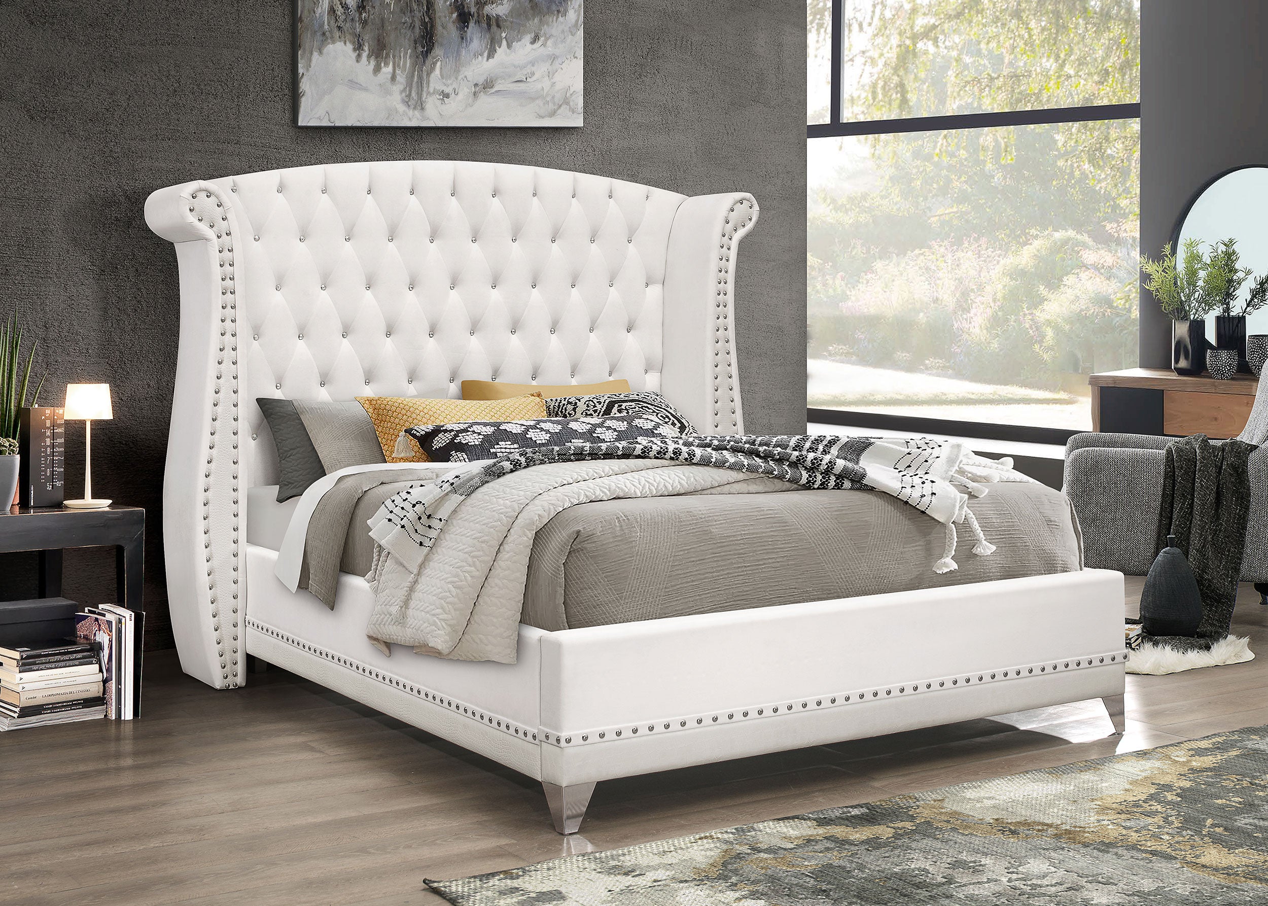 Barzini Upholstered California King Wingback Bed White — view 2
