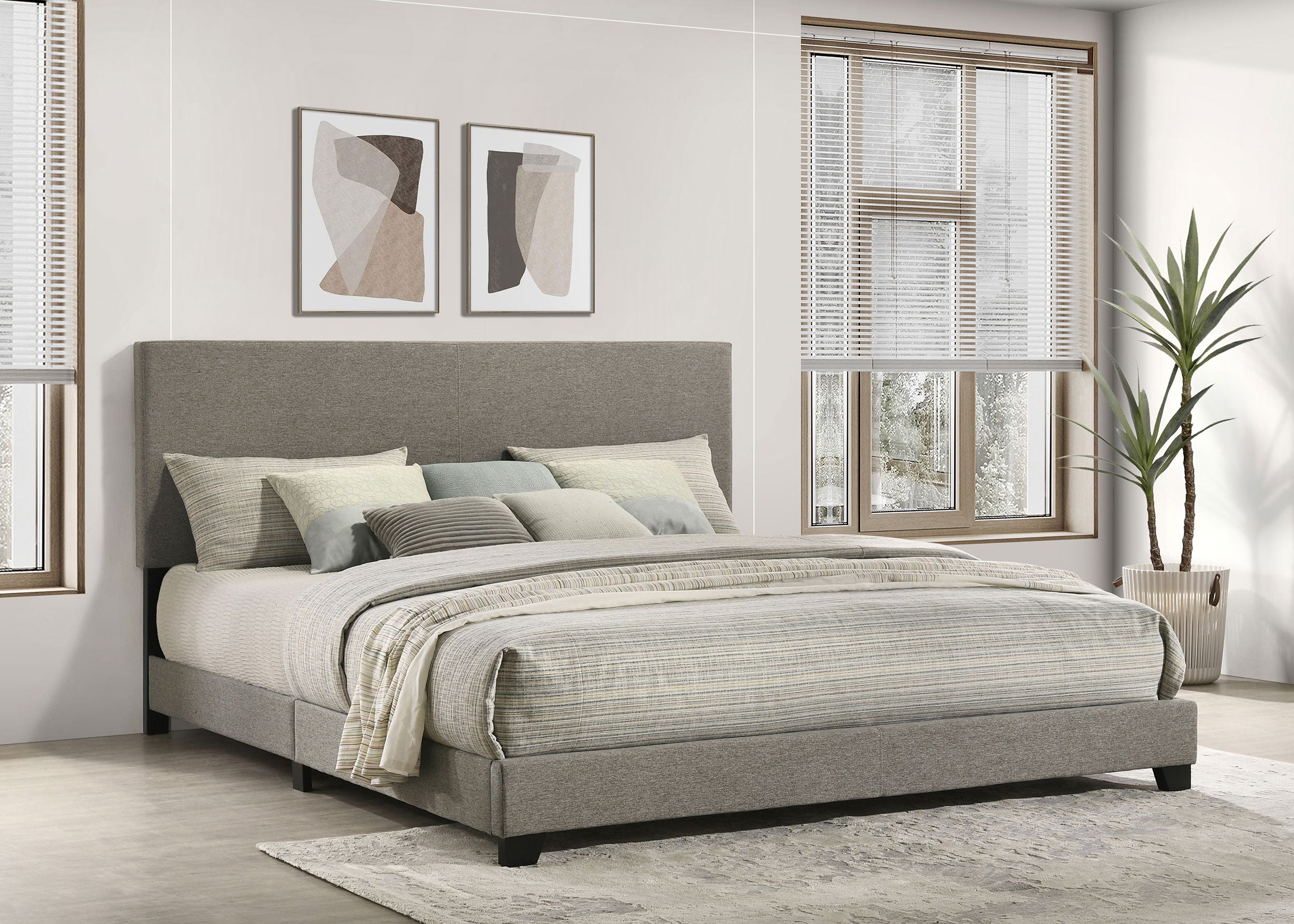 Dorian Fabric Upholstered Eastern King Panel Bed Taupe — view 2