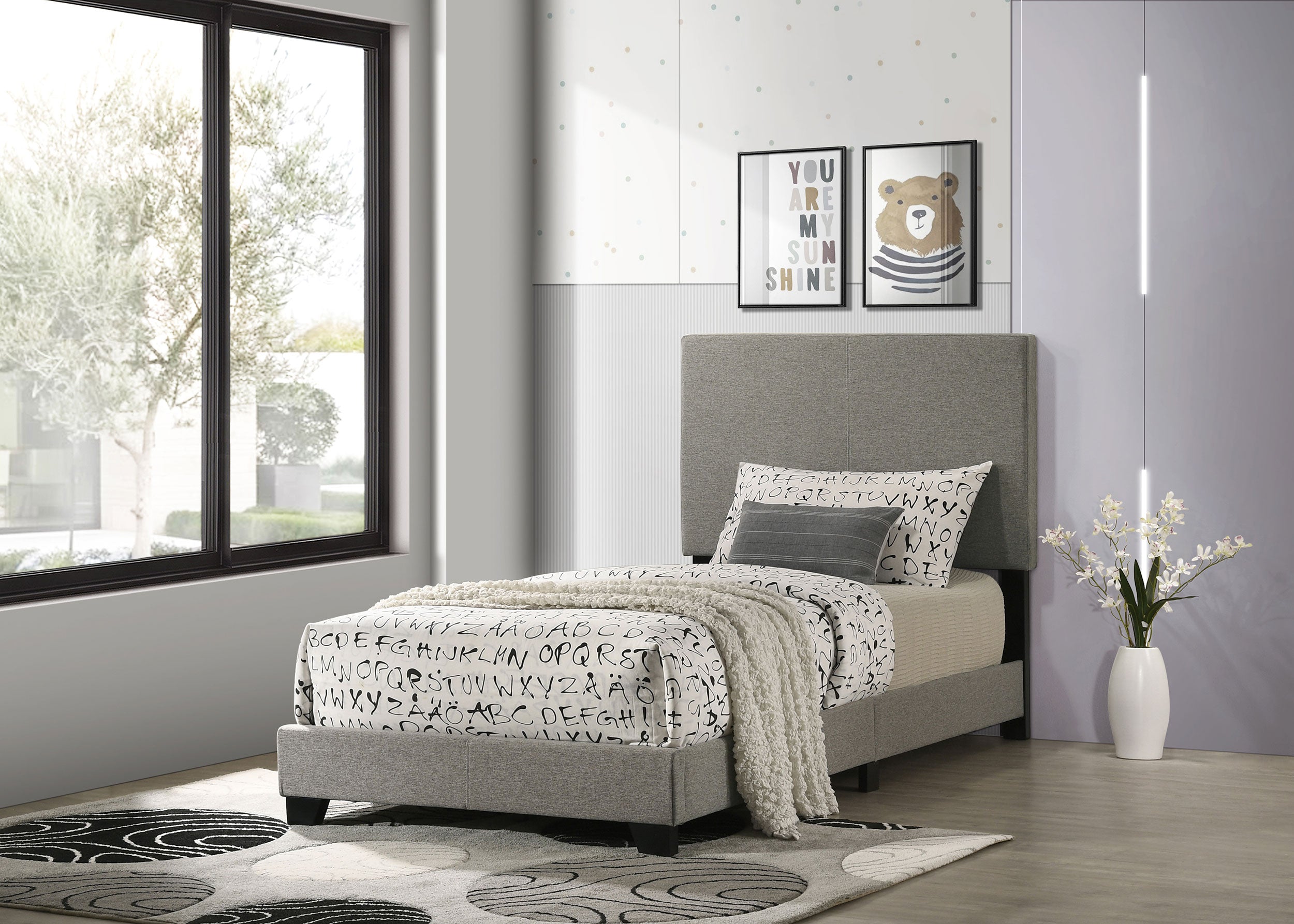 Dorian Fabric Upholstered Twin Panel Bed Taupe — view 2