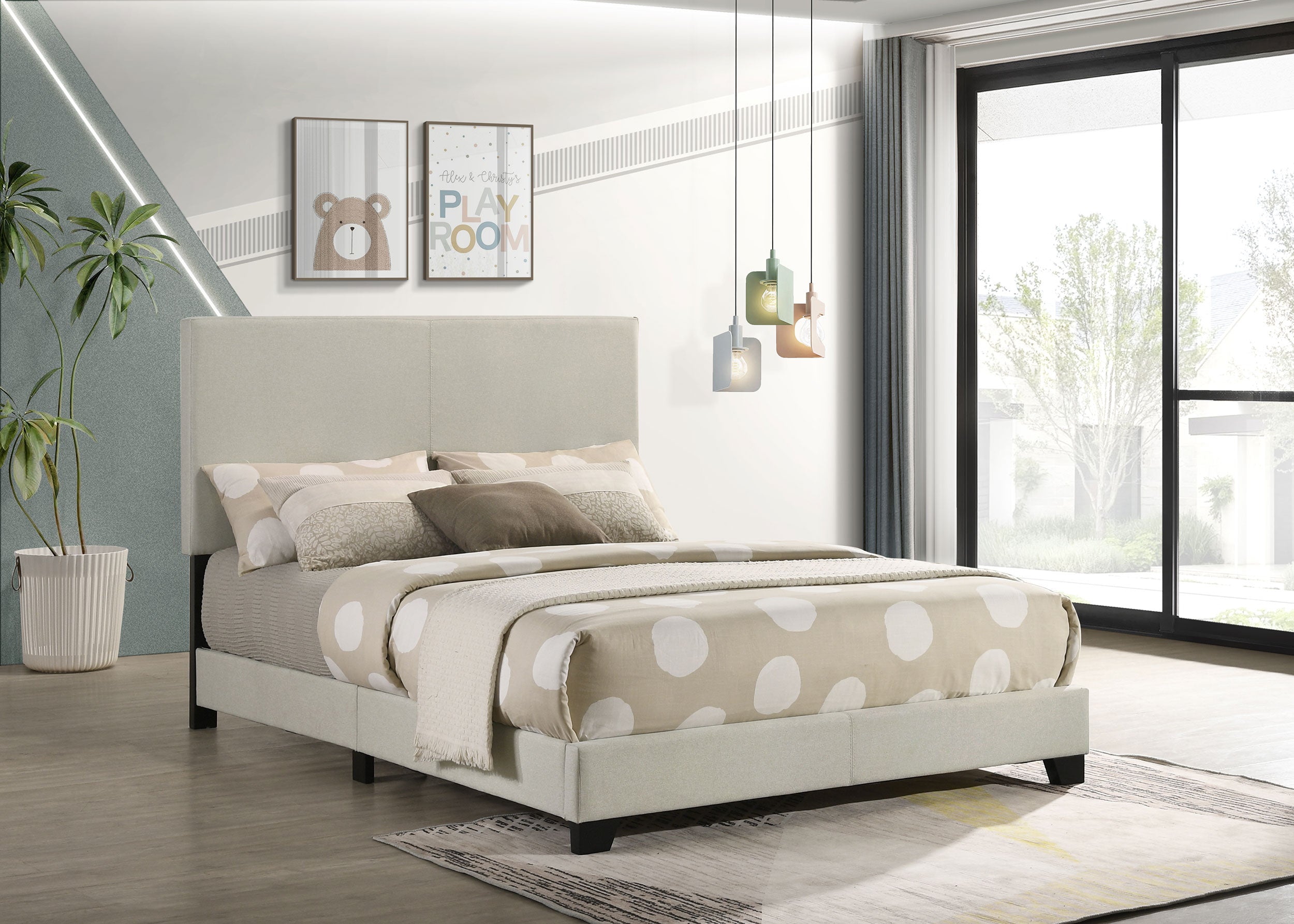Dorian Fabric Upholstered Full Panel Bed Cream — view 2