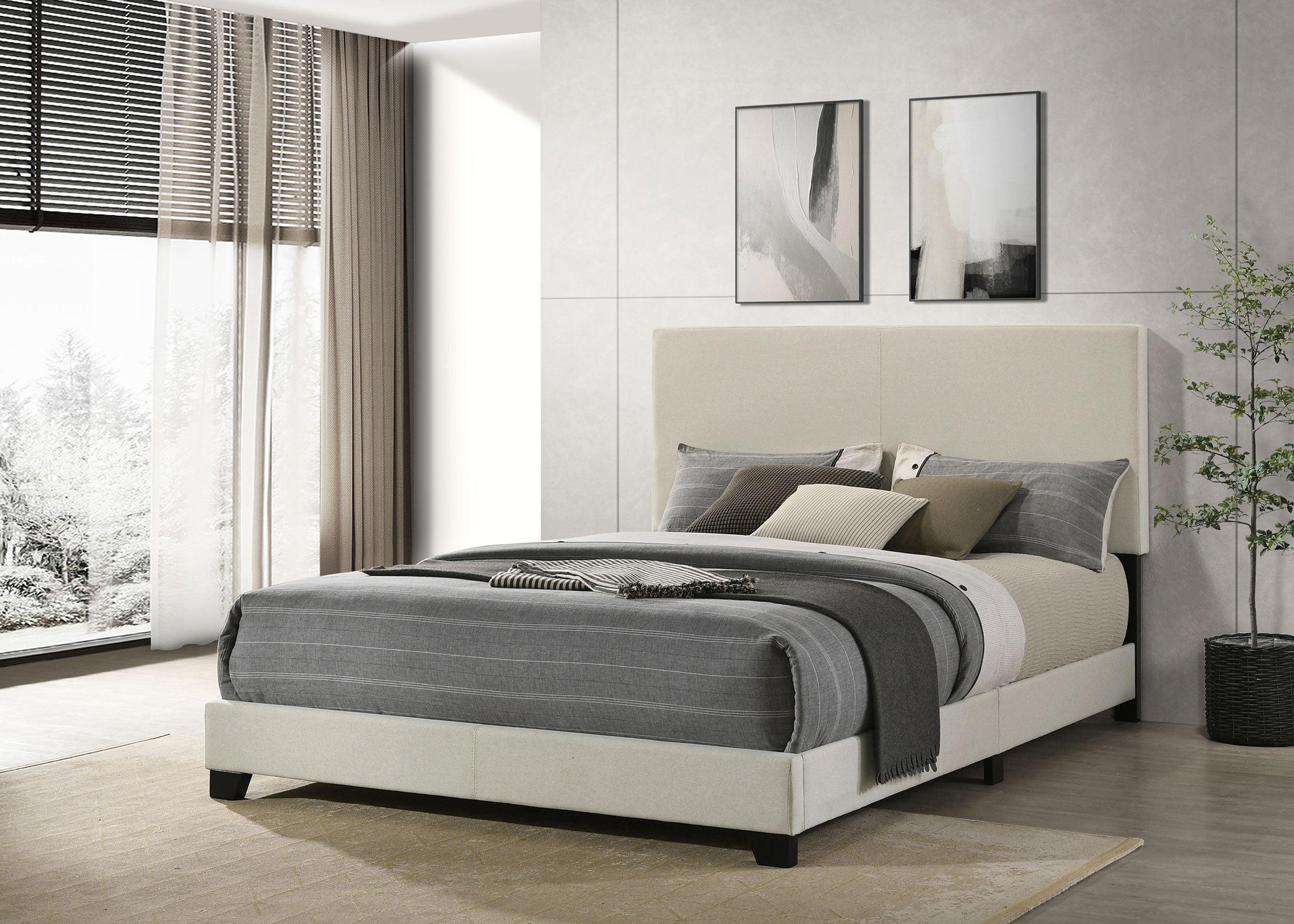 Dorian Fabric Upholstered Queen Panel Bed Cream — view 2