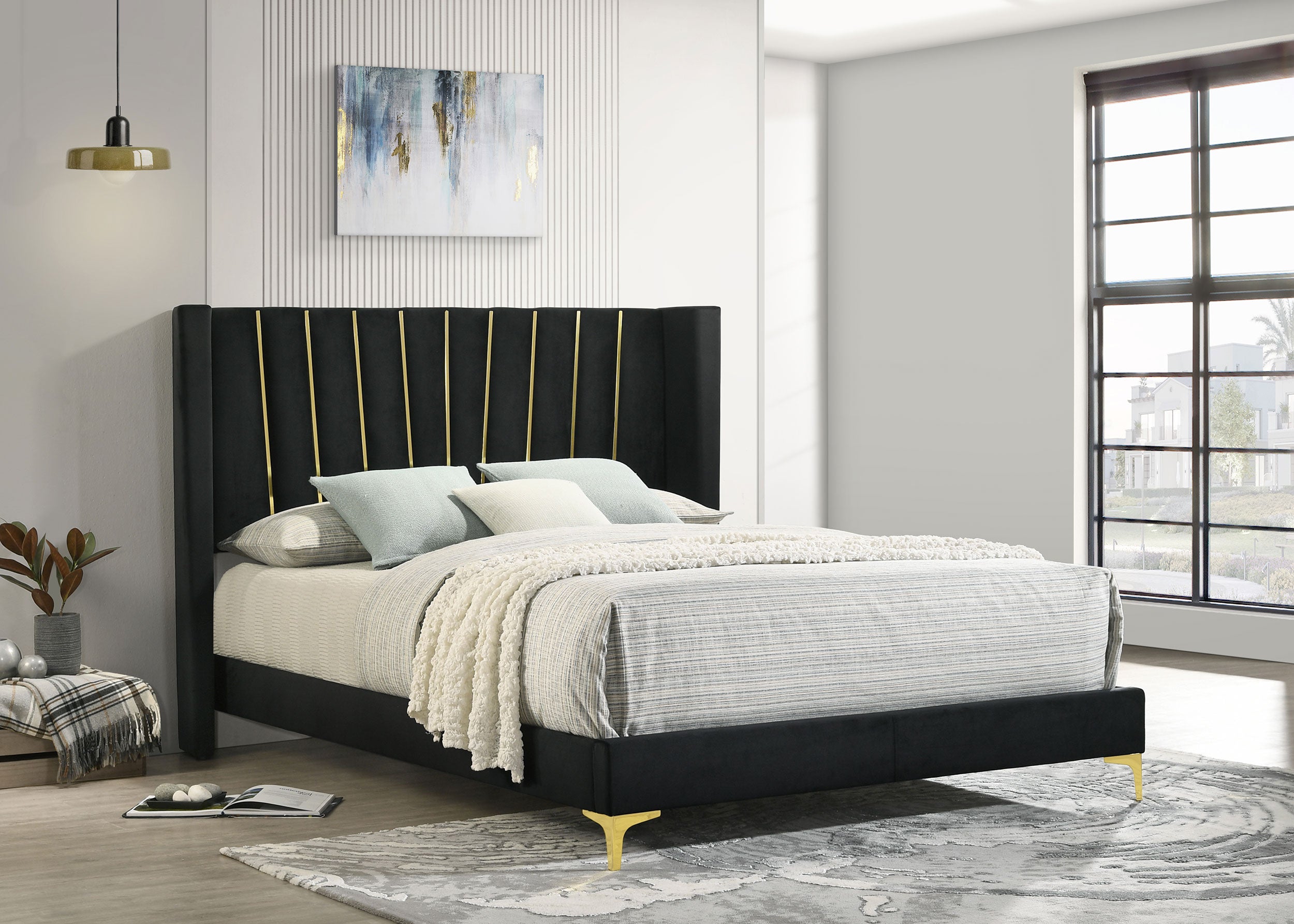 Kendall Upholstered Eastern King Panel Bed Black — view 2