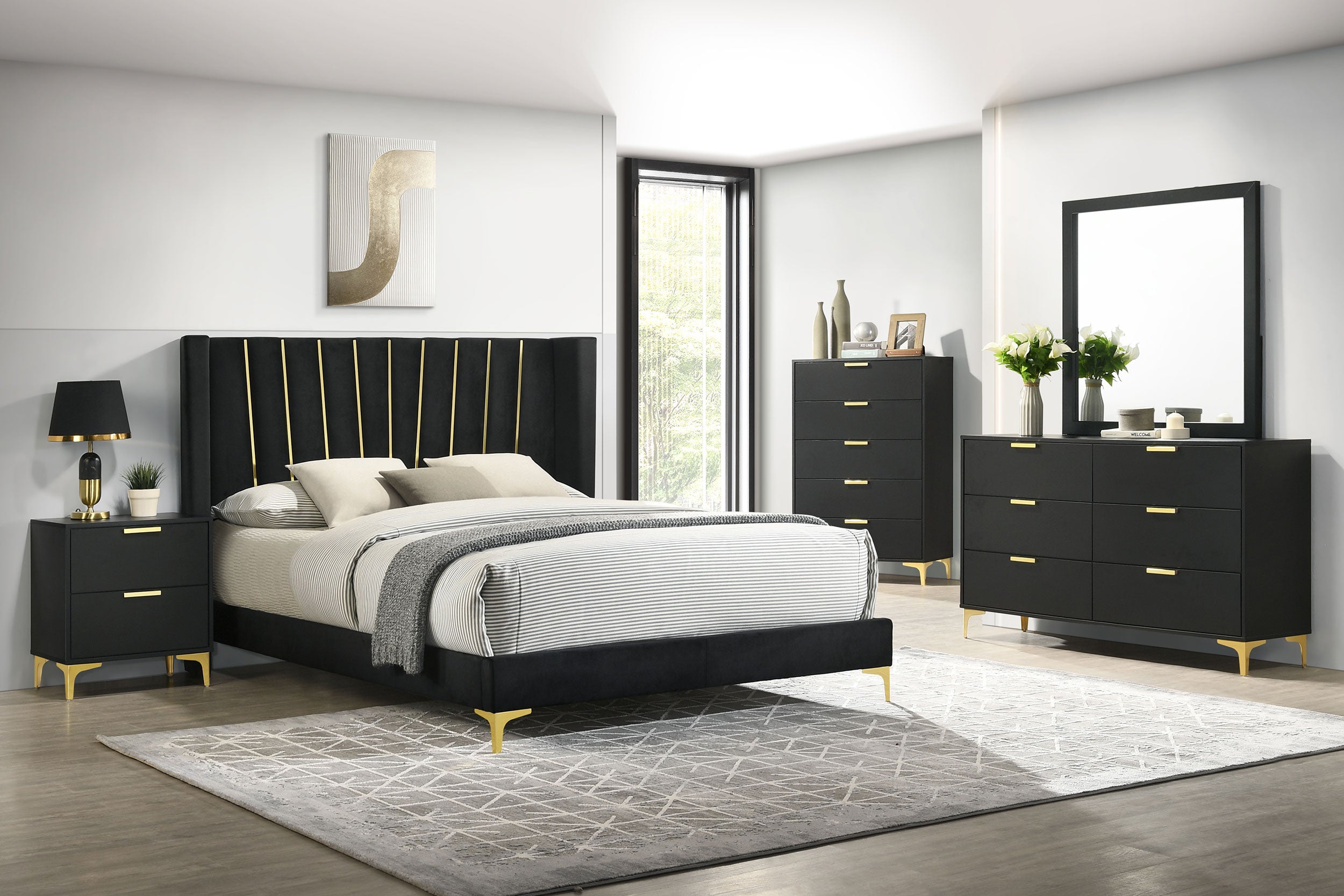 Kendall Upholstered Eastern King Panel Bed Black — view 6