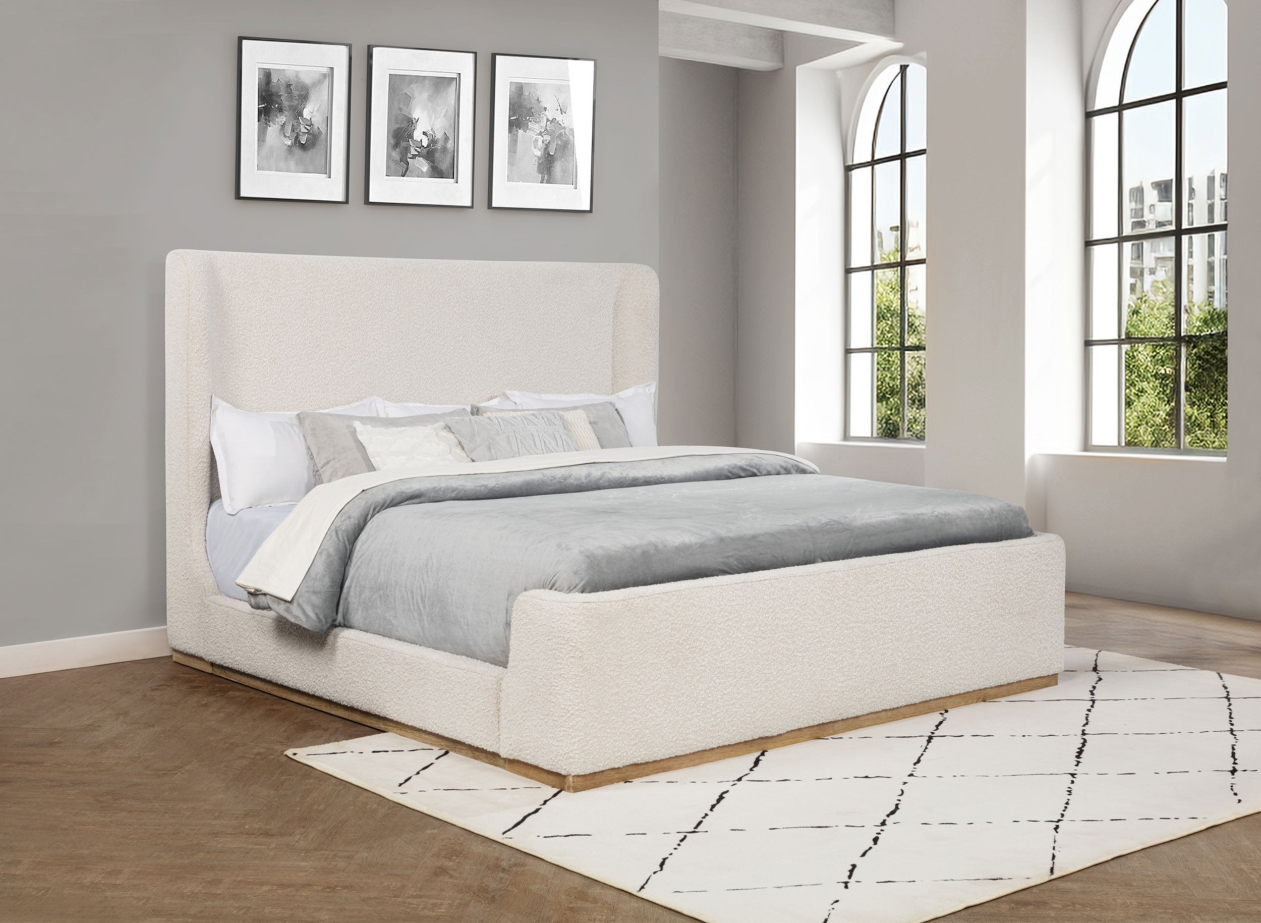 Nala Upholstered Eastern King Sleigh Bed Cream — view 2