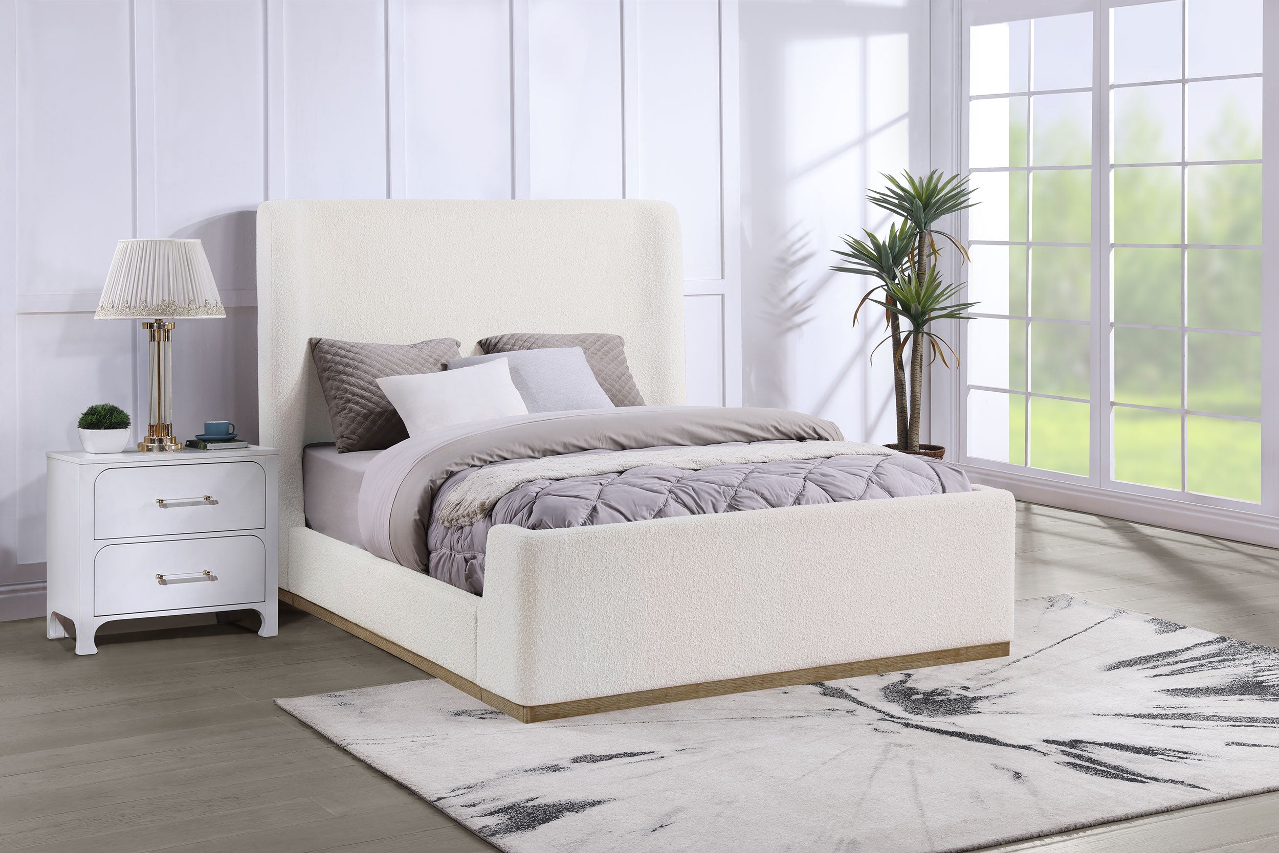 Nala Upholstered Queen Sleigh Bed Cream — view 2
