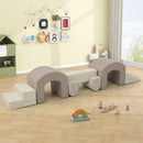 Indoor Soft Foam Climber Play Sets 7 In 1, Soft Play Equipment Climb And Crawl Playground For Toddlers, Kids Crawling And Climbing Active Play Structure - Coffee