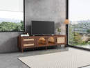 Rattan TV Stand with 3 Cabinets & 2 Drawers, Rattan-inspired Media Console Table for TVs up to 80'', LED Light Entertainment Center, TV cabinet for Living room, Bedroom, Home Theatre