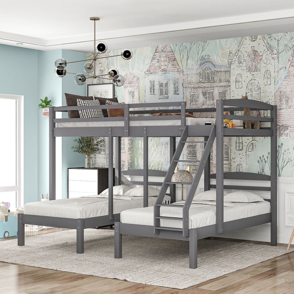 Full Over Twin & Twin Triple Bunk Bed - Gray