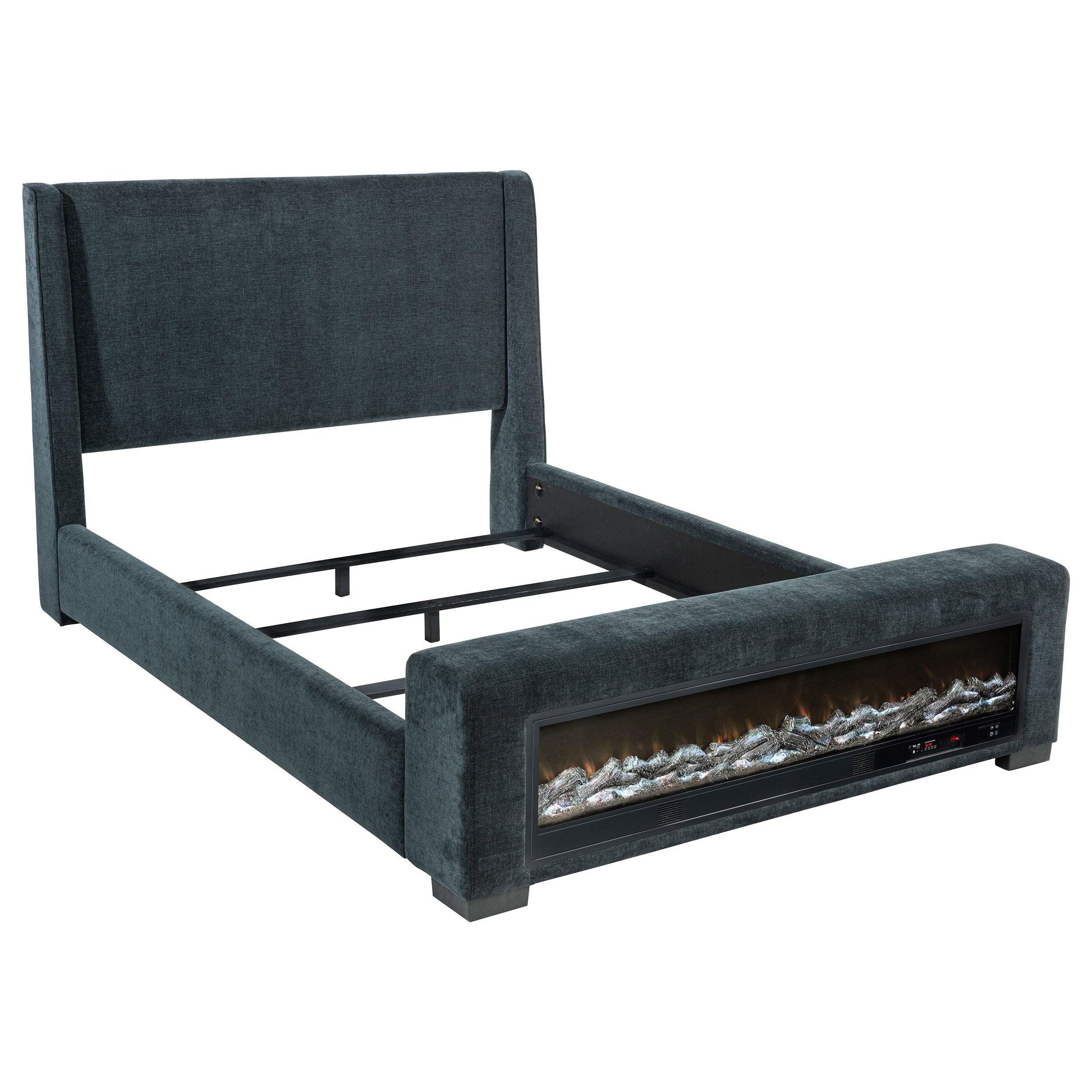 Preston Upholstered Eastern King Audio Flame Visualizer Bed Dark Blue — view 1