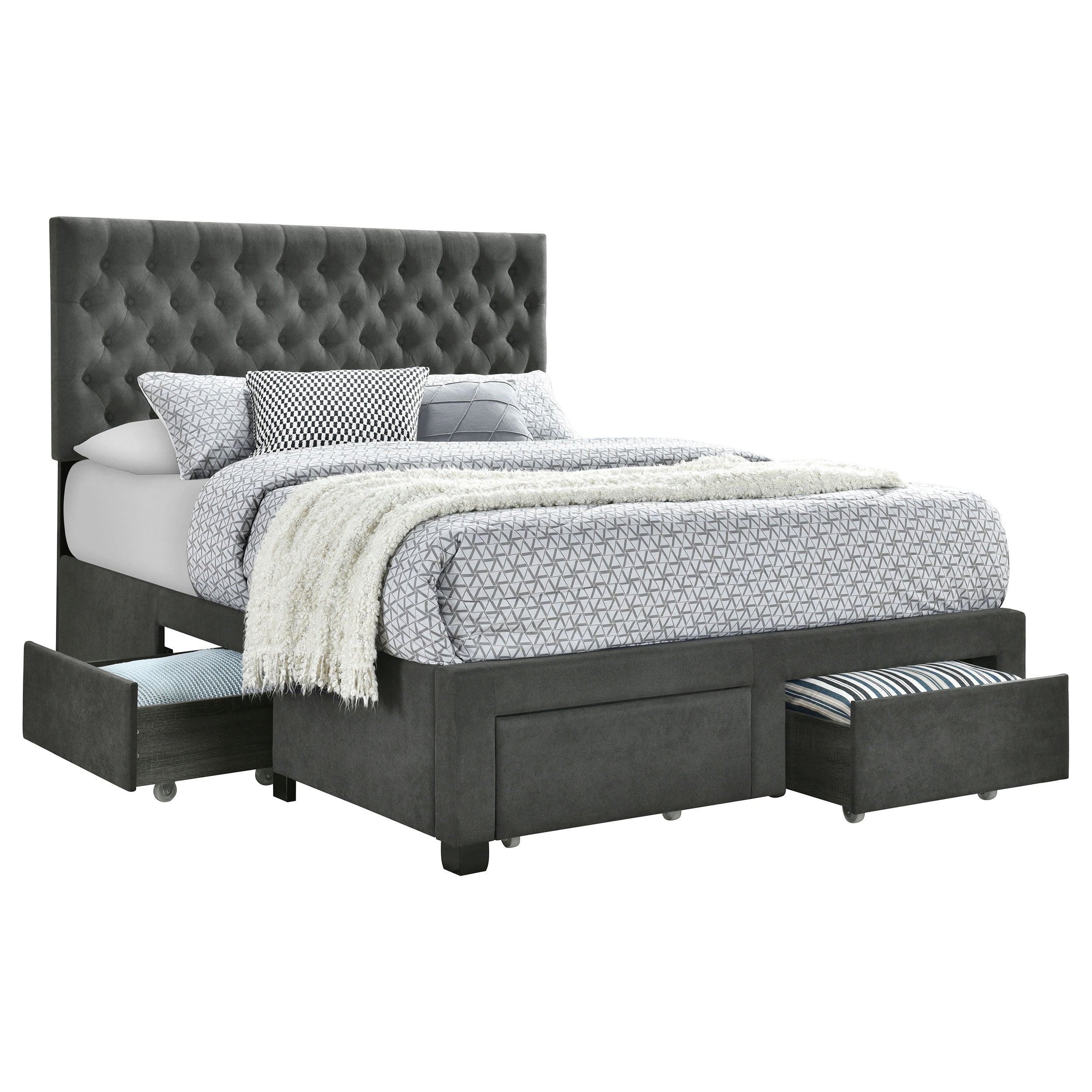 Soledad Upholstered Queen Storage Panel Bed Grey — view 1