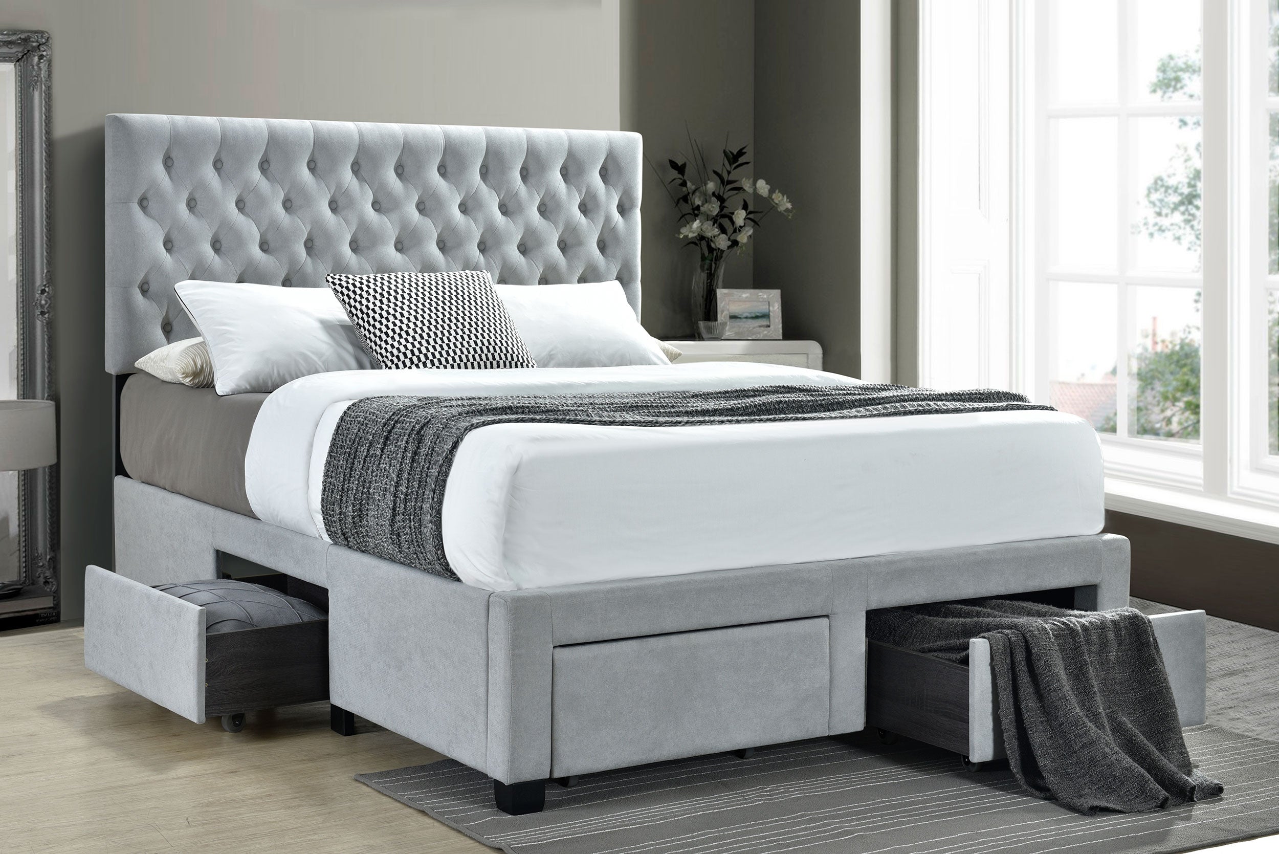 Soledad Upholstered Full Storage Panel Bed Light Grey — view 2