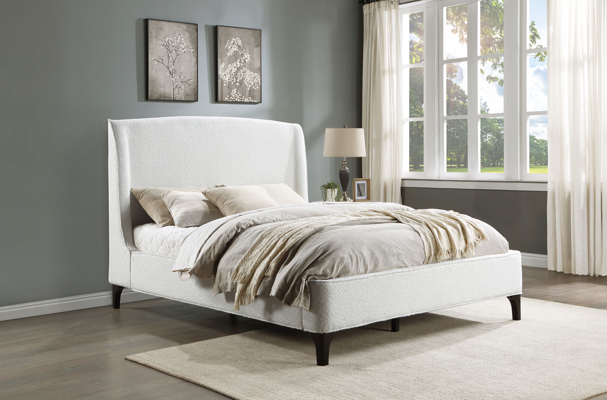Mosby Upholstered Eastern King Wingback Bed Snow — view 2