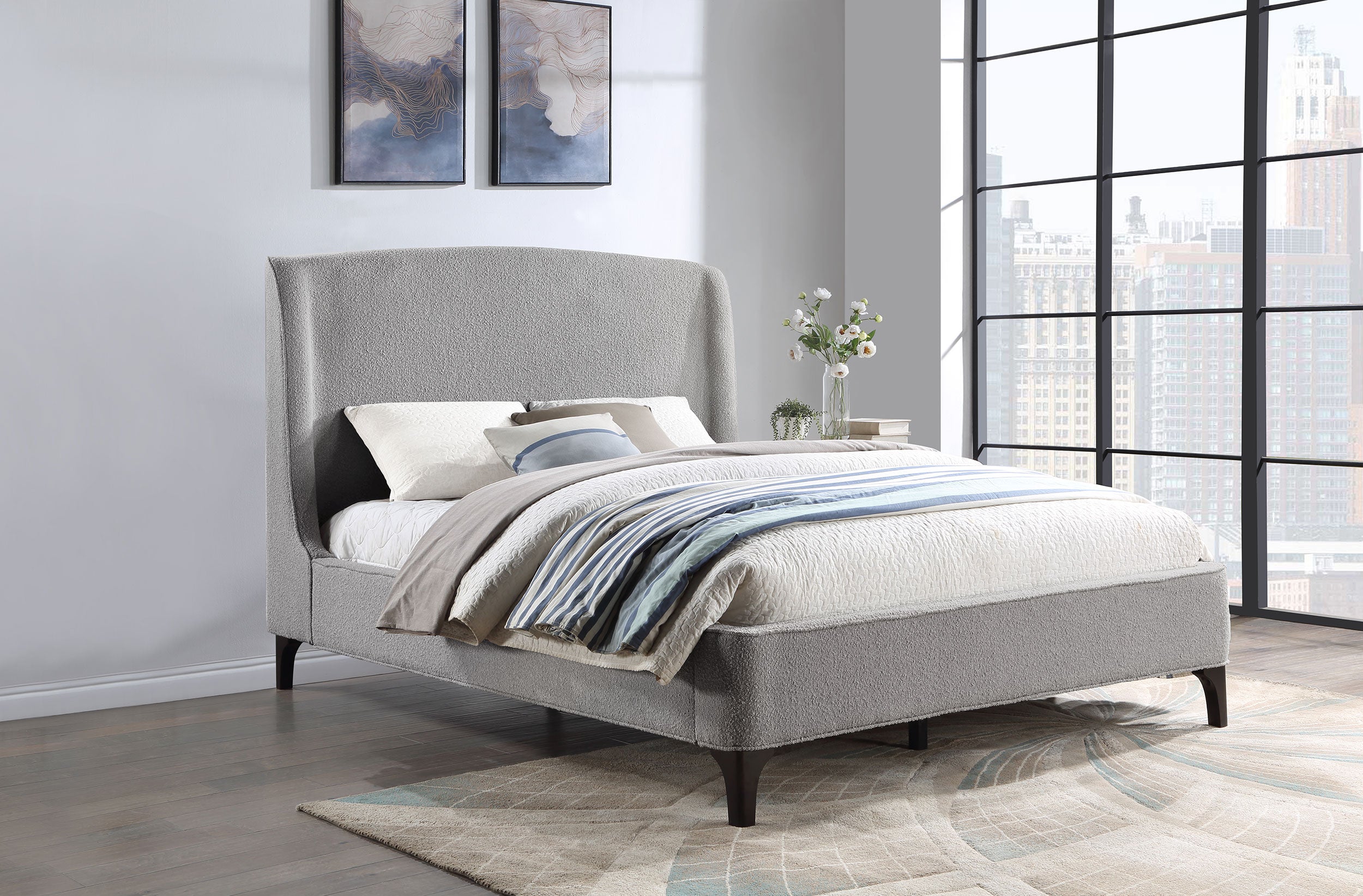 Mosby Upholstered Eastern King Wingback Bed Grey — view 2