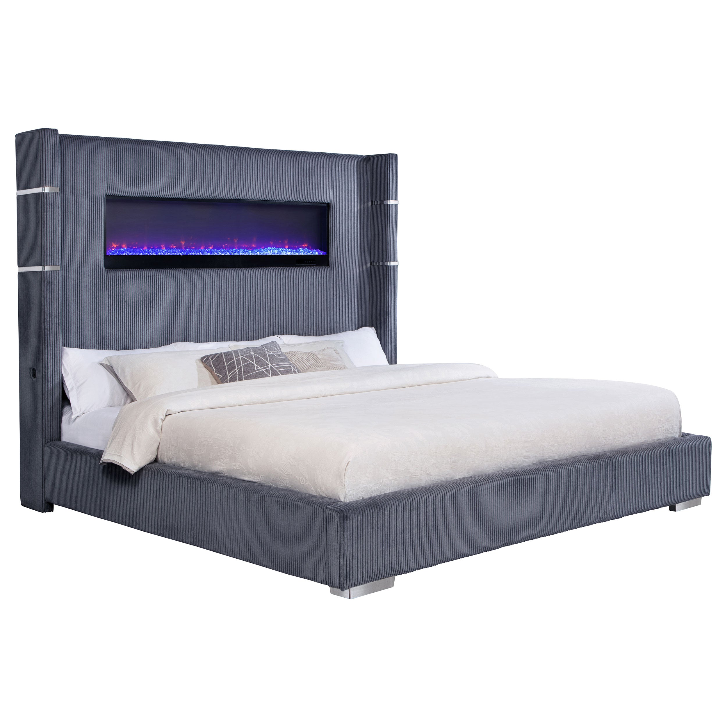 Tisdall Upholstered Eastern King Flame Visualizer Bed Grey — view 3