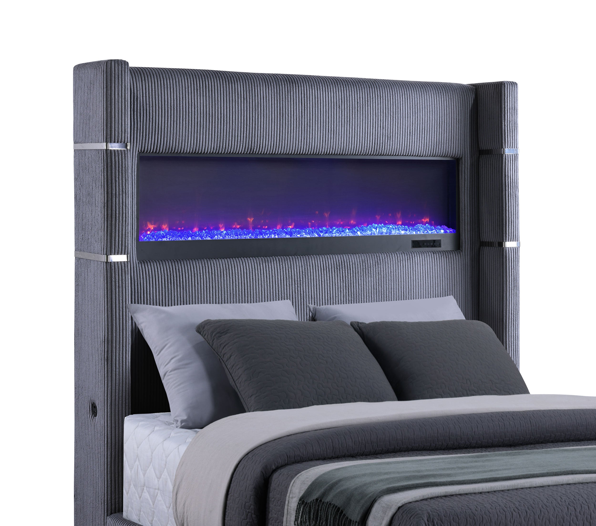 Tisdall Upholstered Eastern King Flame Visualizer Bed Grey — view 6