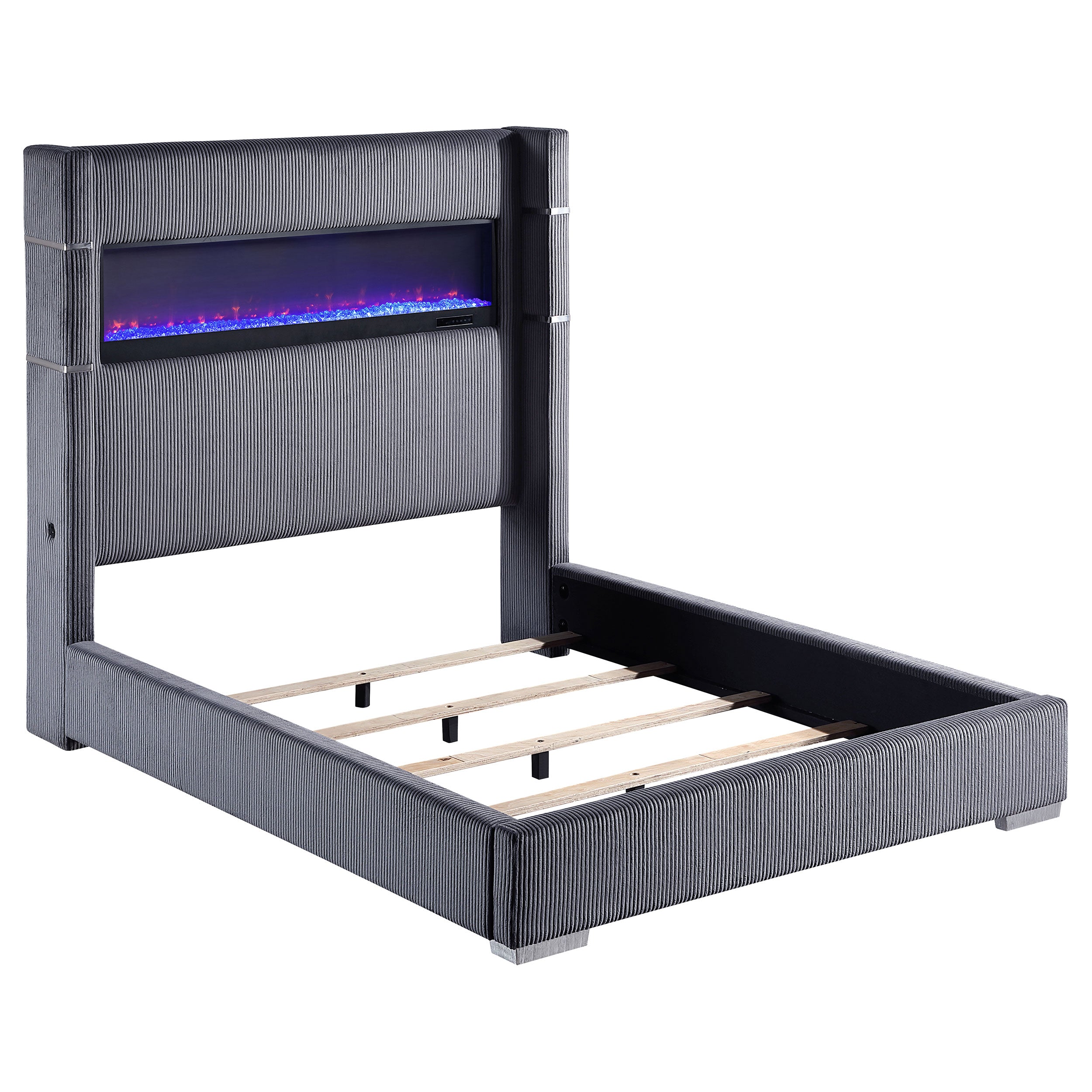 Tisdall Upholstered Queen Flame Visualizer Bed Grey — view 1