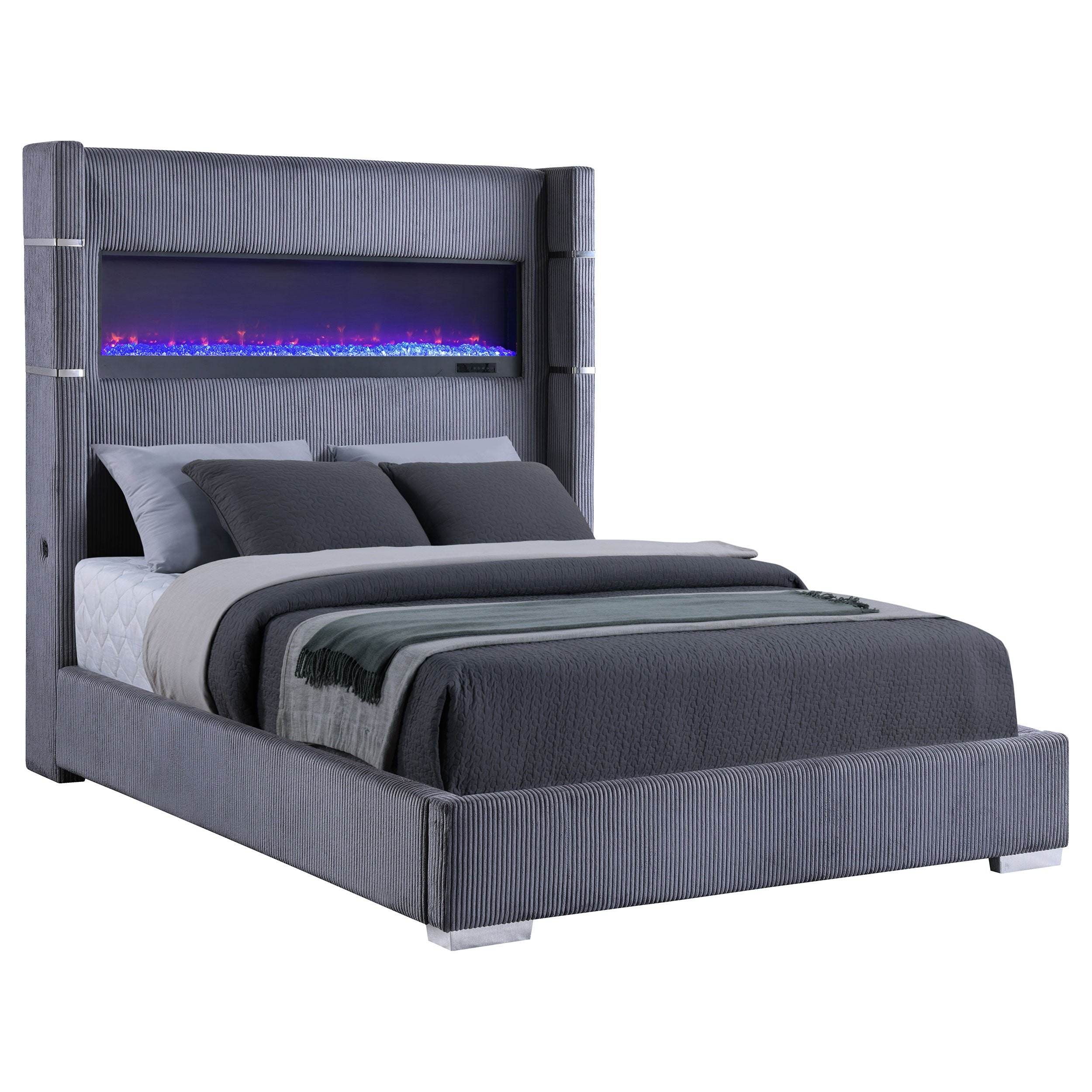 Tisdall Upholstered Queen Flame Visualizer Bed Grey — view 3