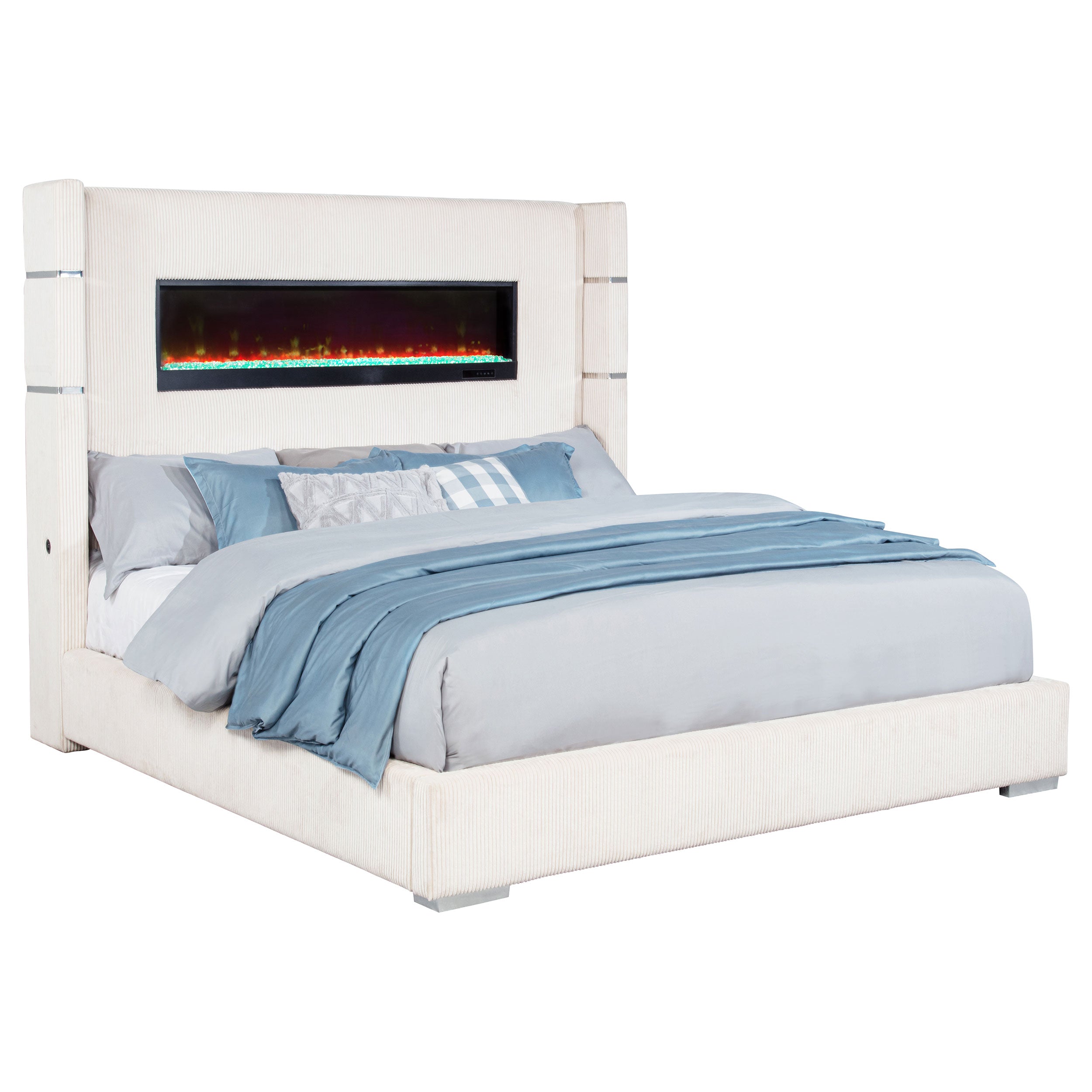 Tisdall Upholstered Eastern King Flame Visualizer Bed Cream — view 3