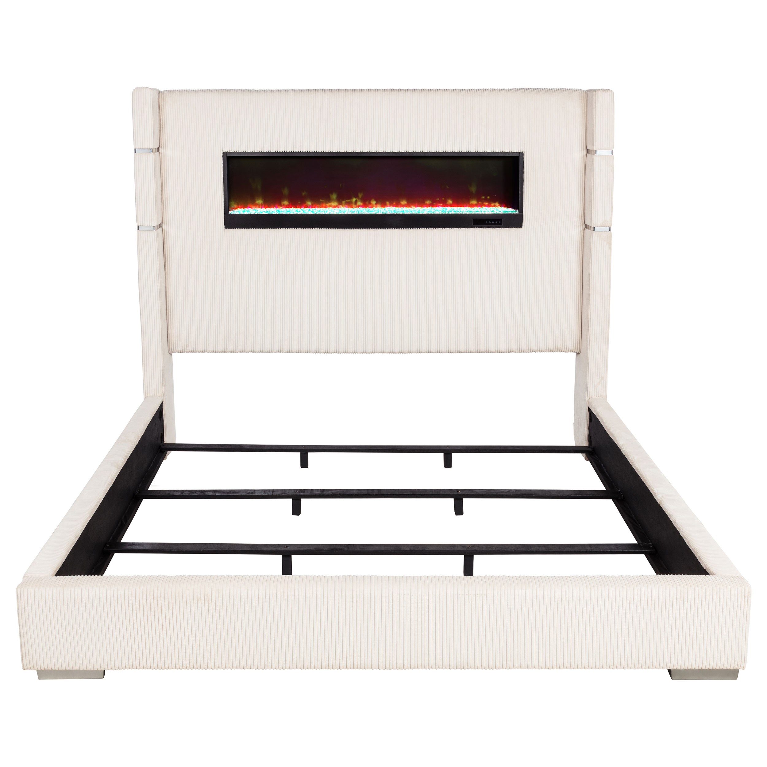 Tisdall Upholstered Eastern King Flame Visualizer Bed Cream — view 4