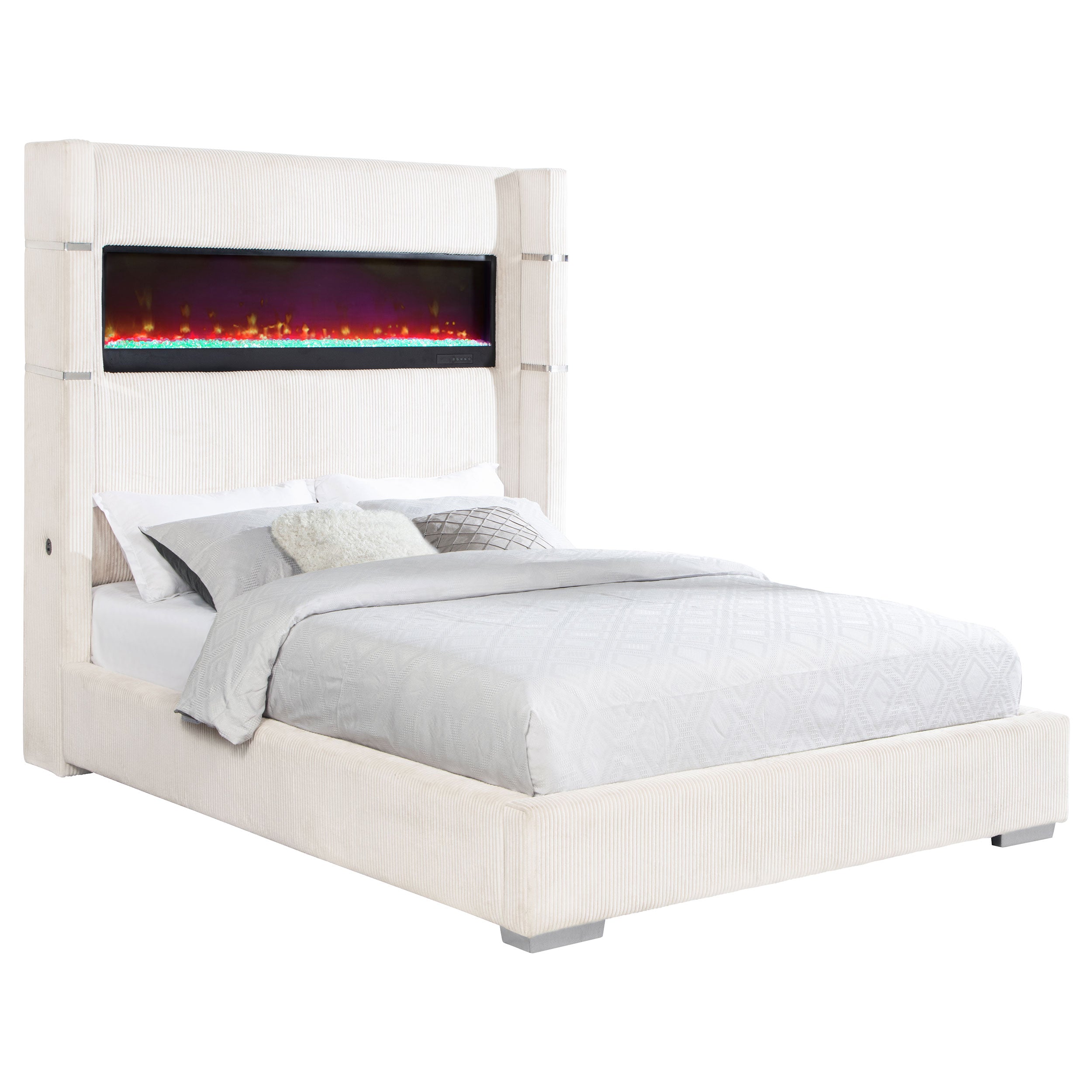 Tisdall Upholstered Queen Flame Visualizer Bed Cream — view 3