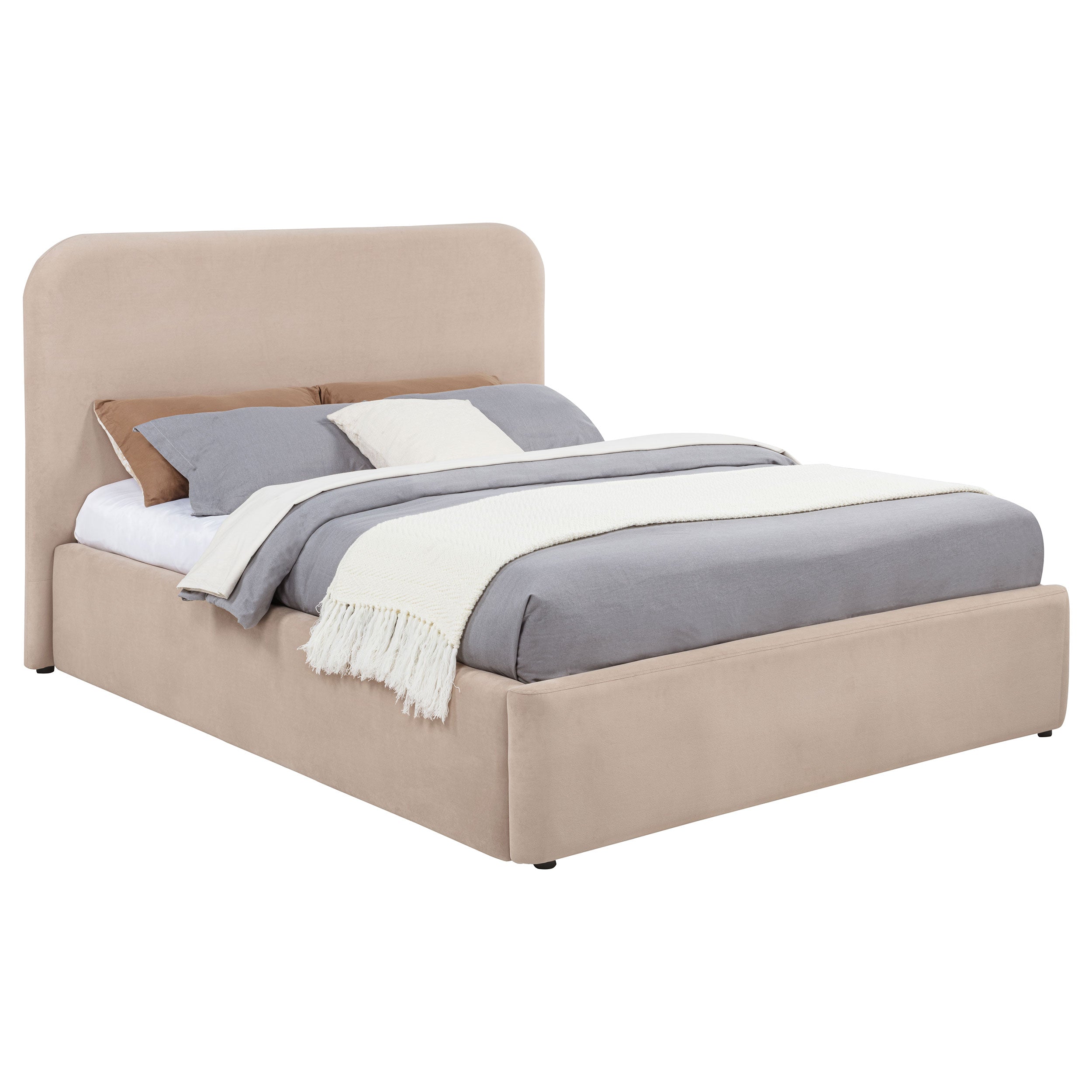 Anders Upholstered Full Storage Lift Platform Bed Beige — view 4