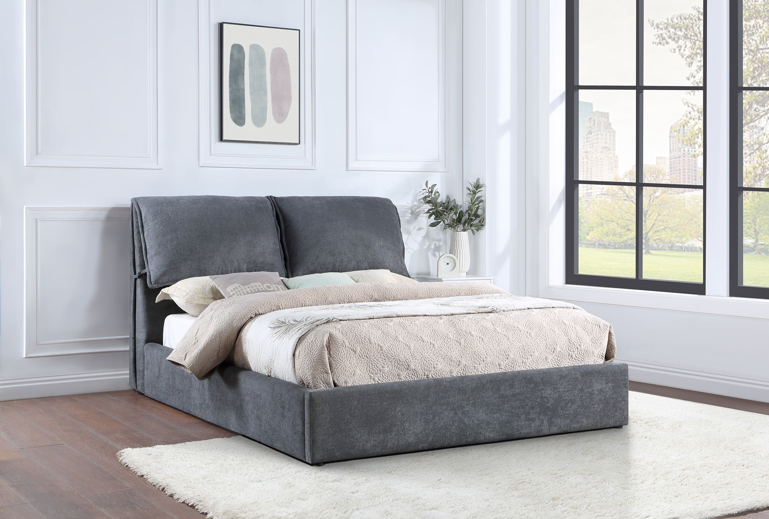 Laurel Upholstered Eastern King Panel Bed Dark Grey — view 2