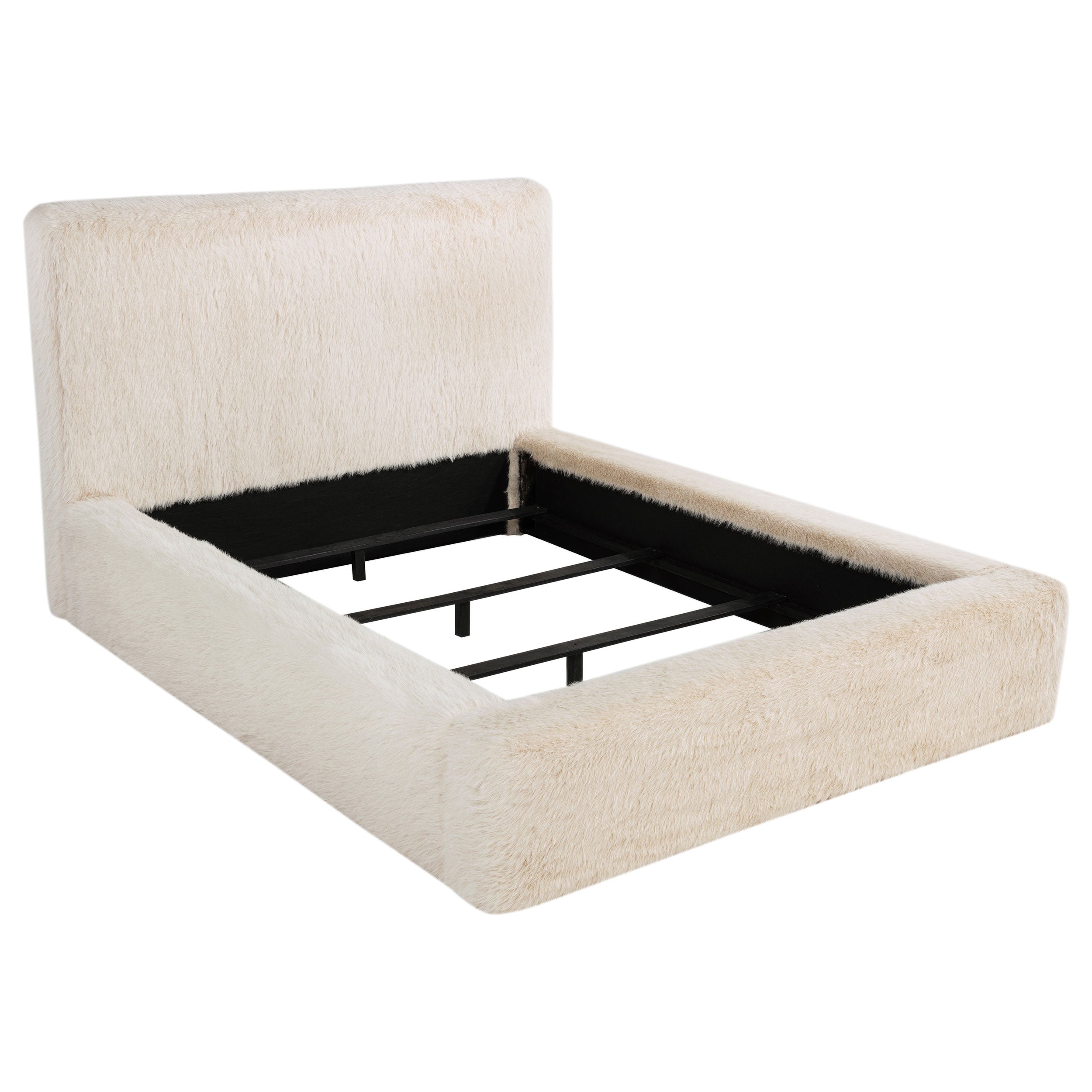 Rebecca Faux Fur Upholstered Queen Bed Cream — view 1