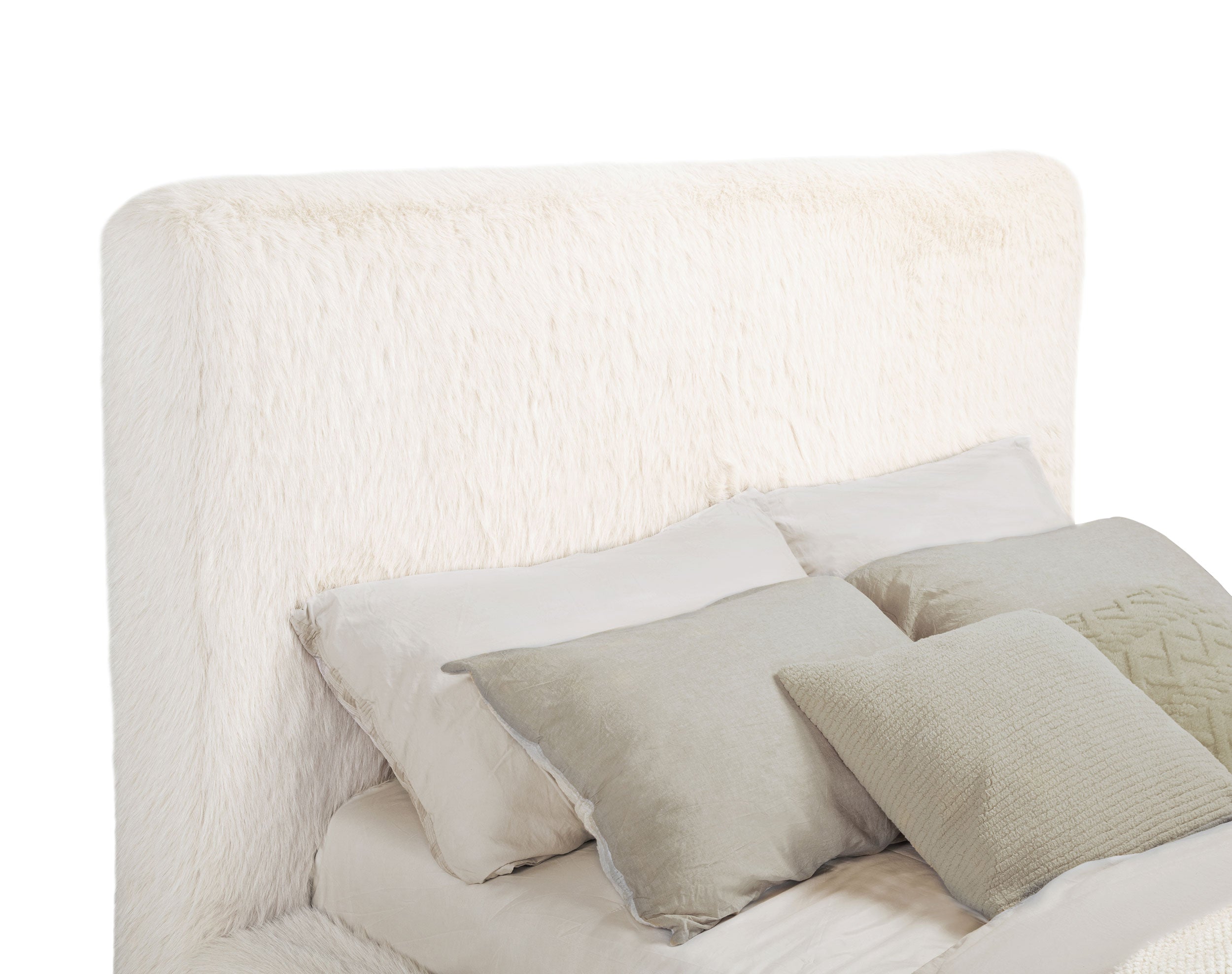 Rebecca Faux Fur Upholstered Queen Bed Cream — view 7