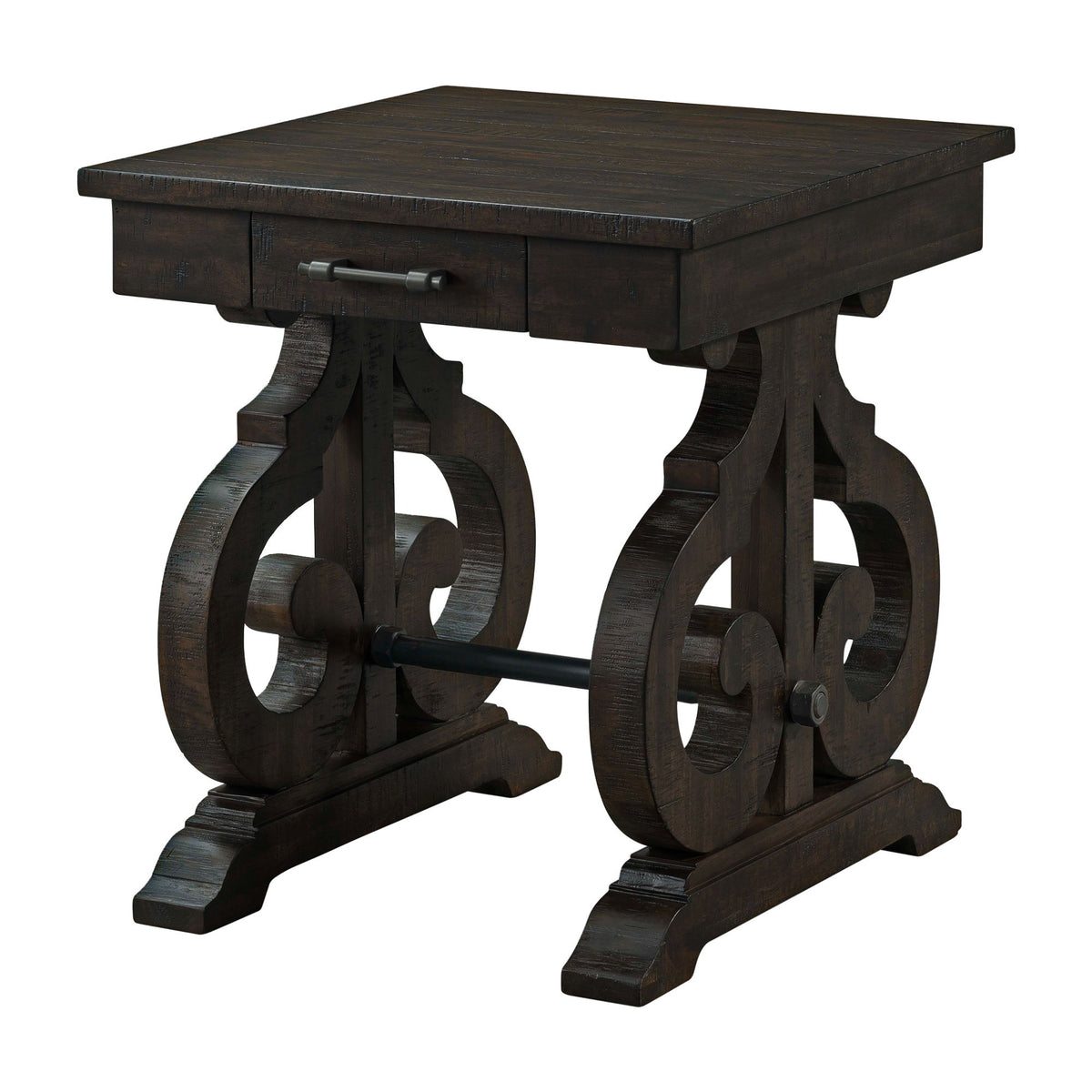 Stone Chairside Table With PU Base in Dark Walnut by Elements International