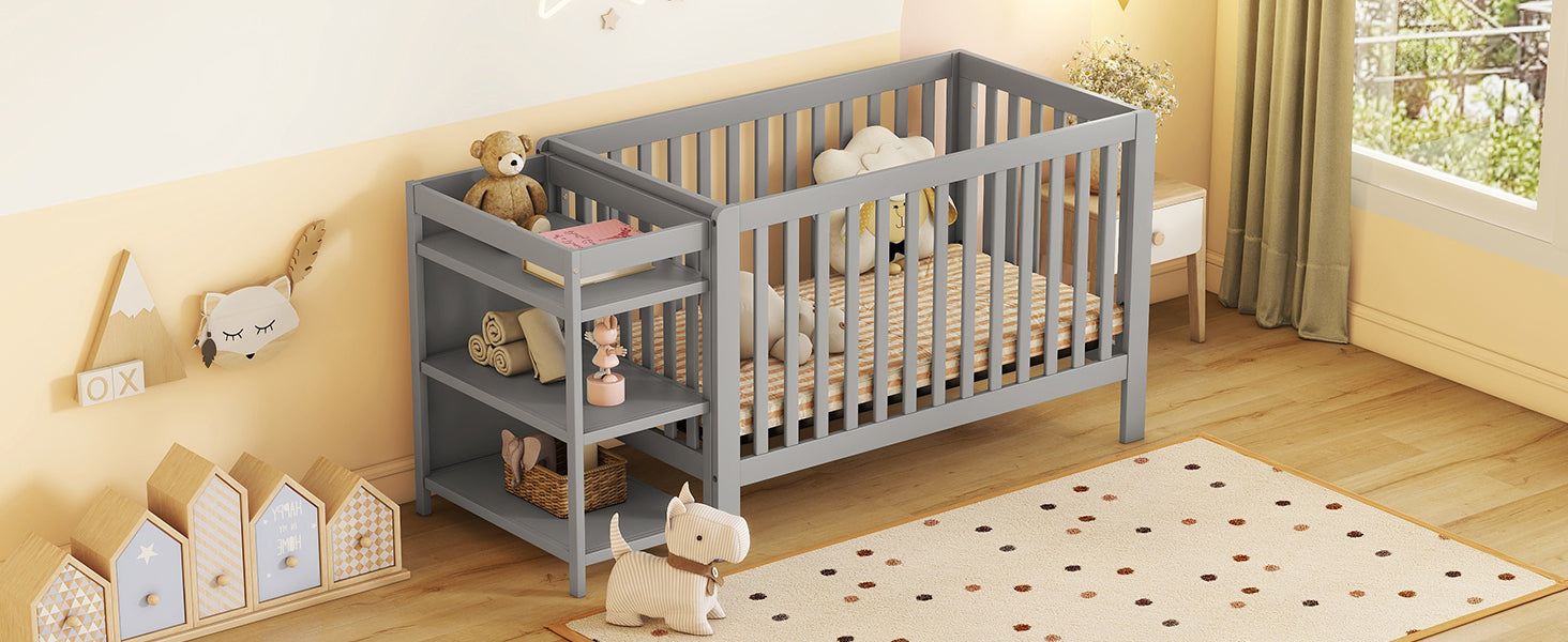 Convertible Crib/Full Size Bed with Changing Table, Gray - Atlantic Fine Furniture Melbourne FL