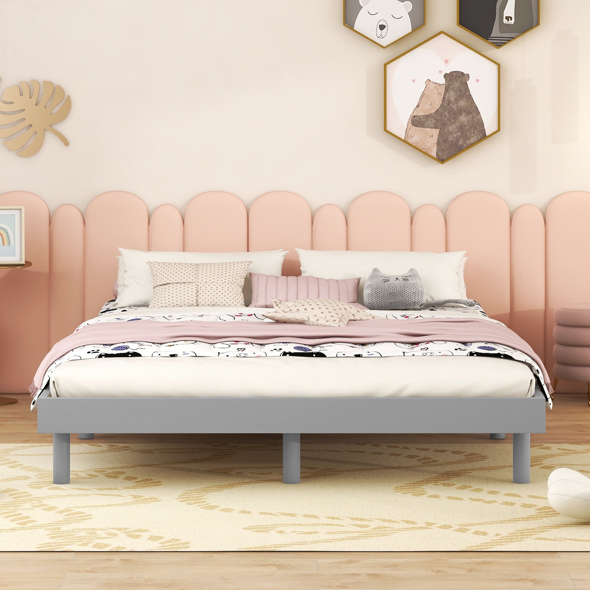 Modern Design Full Floating Platform Bed Frame for Grey Color - Atlantic Fine Furniture Melbourne FL