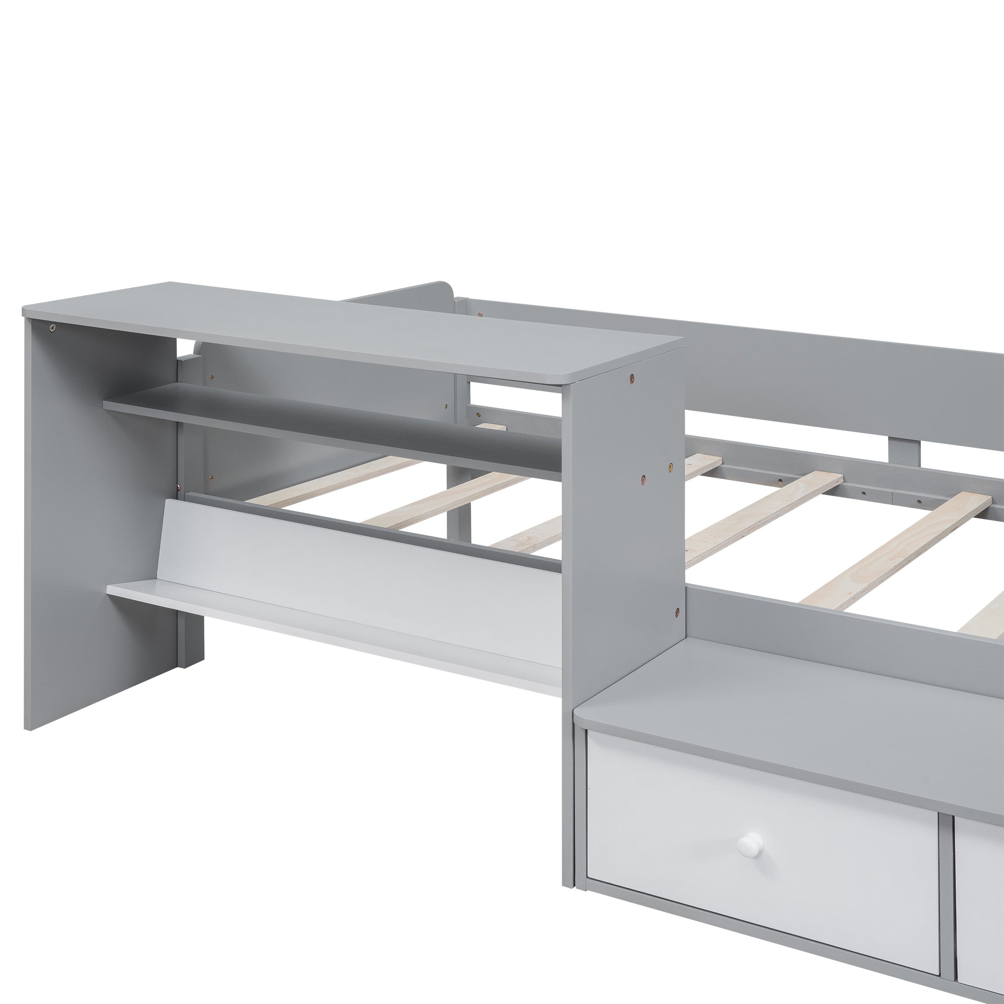 Wood Twin Size Platform Bed with 2 Drawers and 1 Chair&Desk Set, Gray+White - Atlantic Fine Furniture Melbourne FL