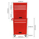 6 Drawer Lockable Tool Cabinet On Wheels, Steel Rolling Tool Chest With Detachable Toolbox