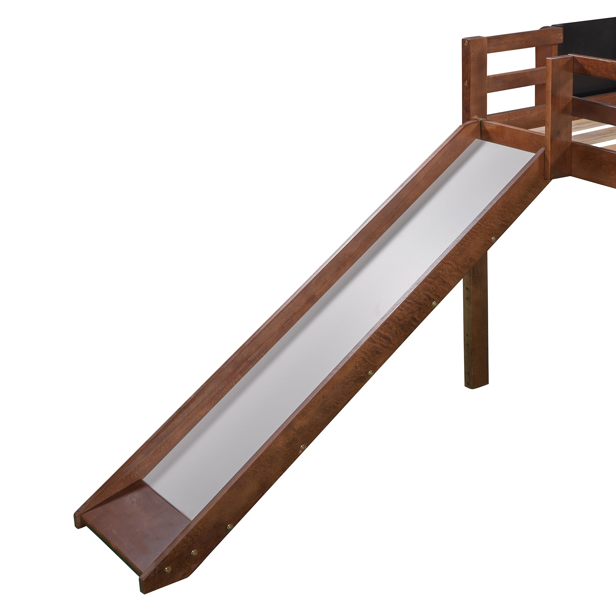 Twin size Loft Bed Wood Bed with Slide, Stair and Chalkboard,Walnut(OLD SKU :WF282115AAL) - Atlantic Fine Furniture Melbourne FL