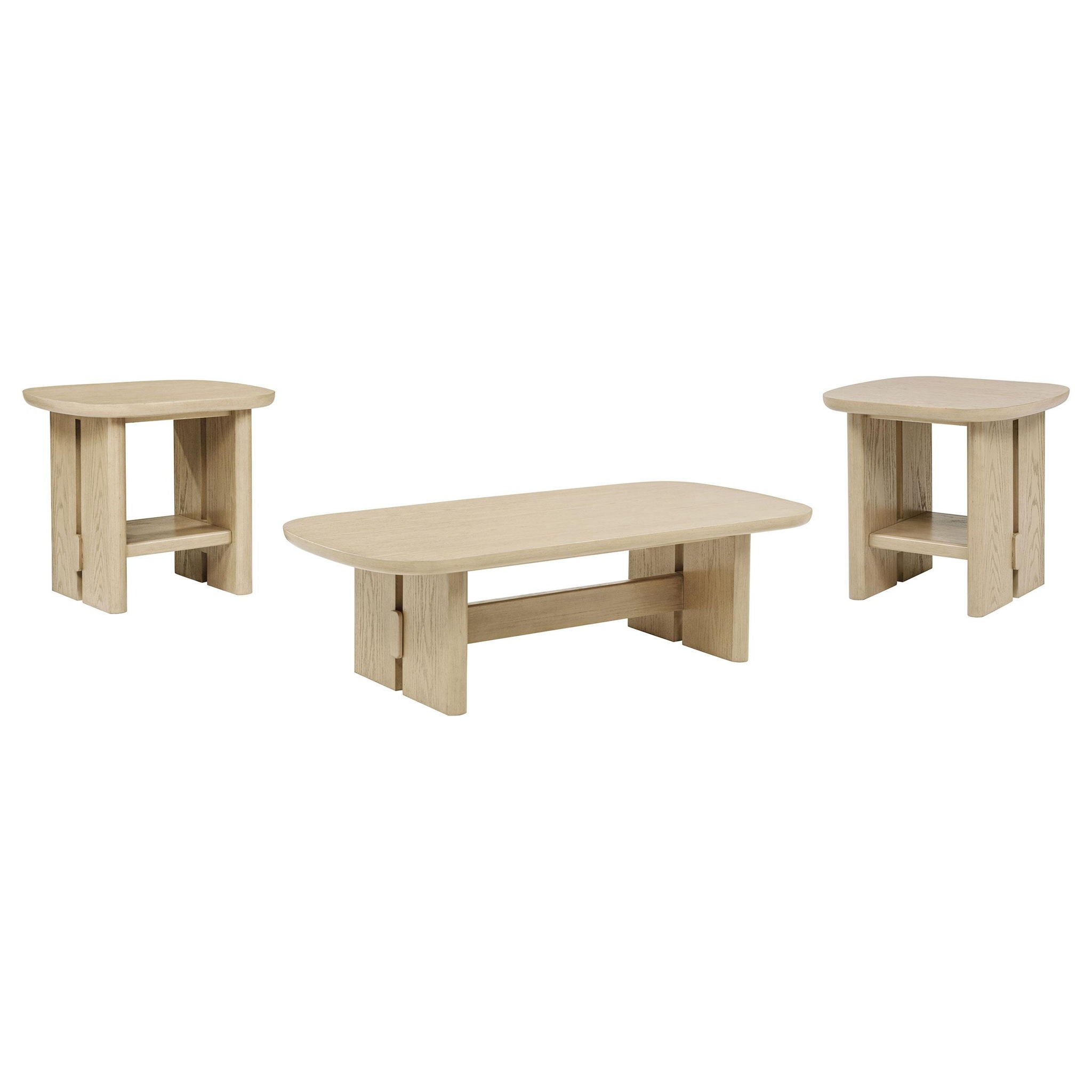 Kailani 3-piece Coastal Coffee and End Table Set Beige Oak - Atlantic Fine Furniture Melbourne FL