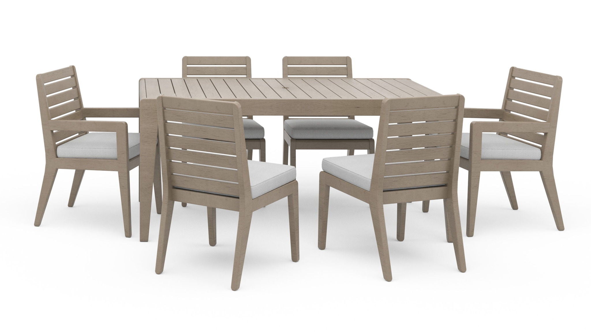 Sustain - 30" Wood Outdoor Dining Table And Six Chairs - Dark Gray