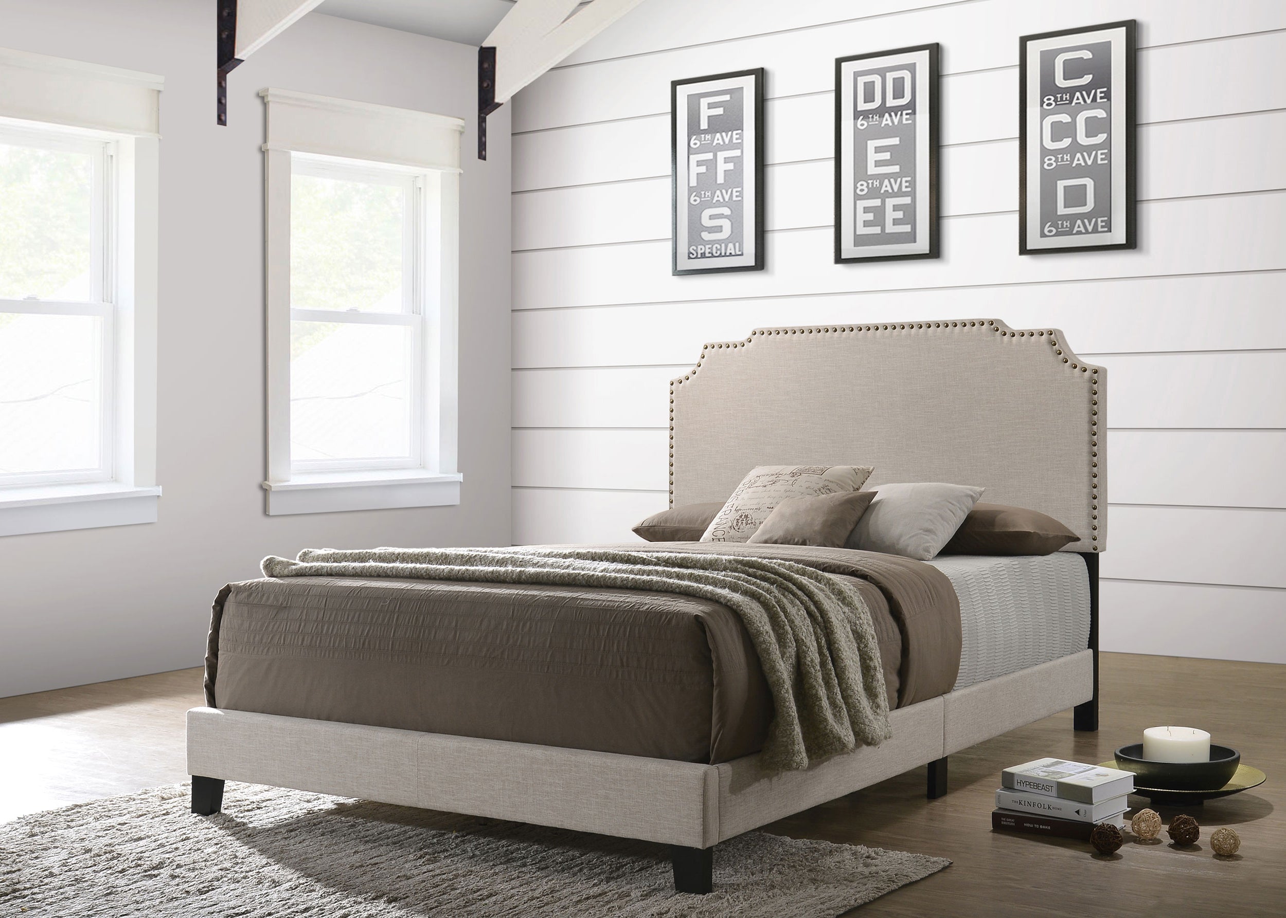 Tamarac Upholstered Queen Panel Bed Beige — view 2