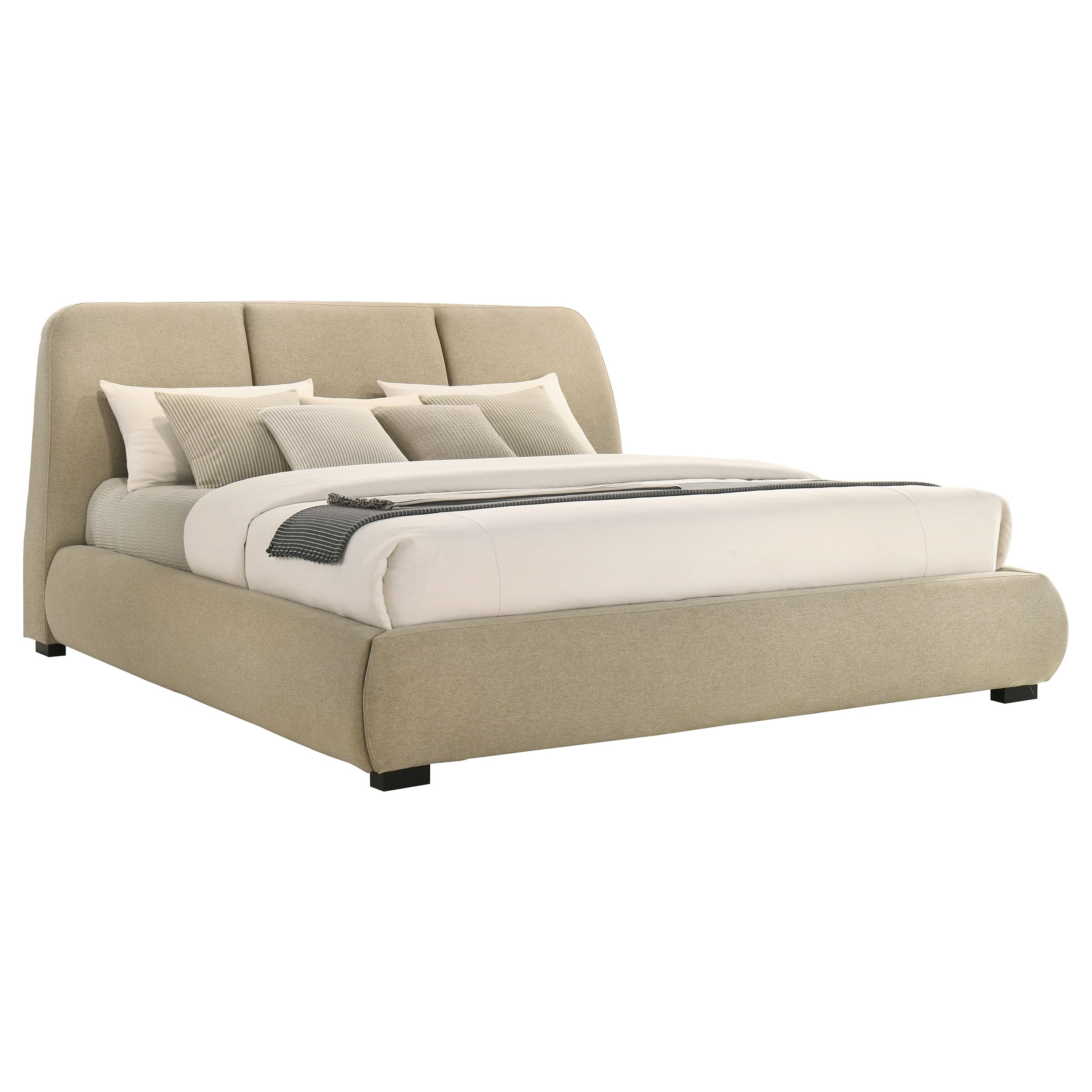 Mokena 46-inch Upholstered Eastern King Platform Bed Brown — view 3