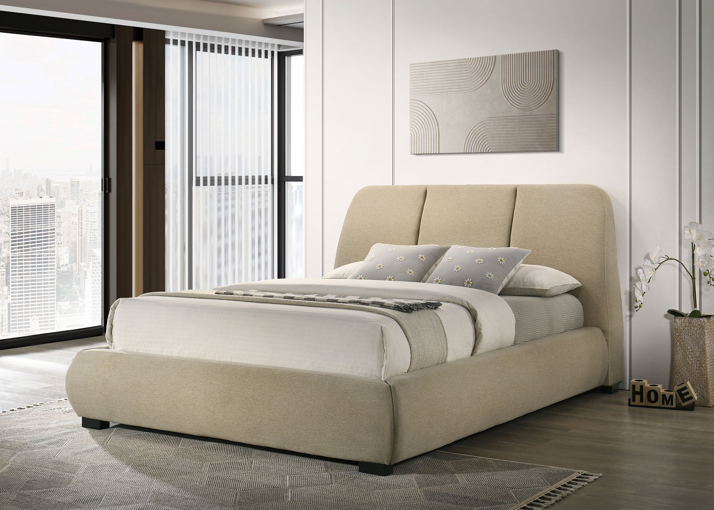 Mokena 46-inch Upholstered Queen Platform Bed Brown — view 2