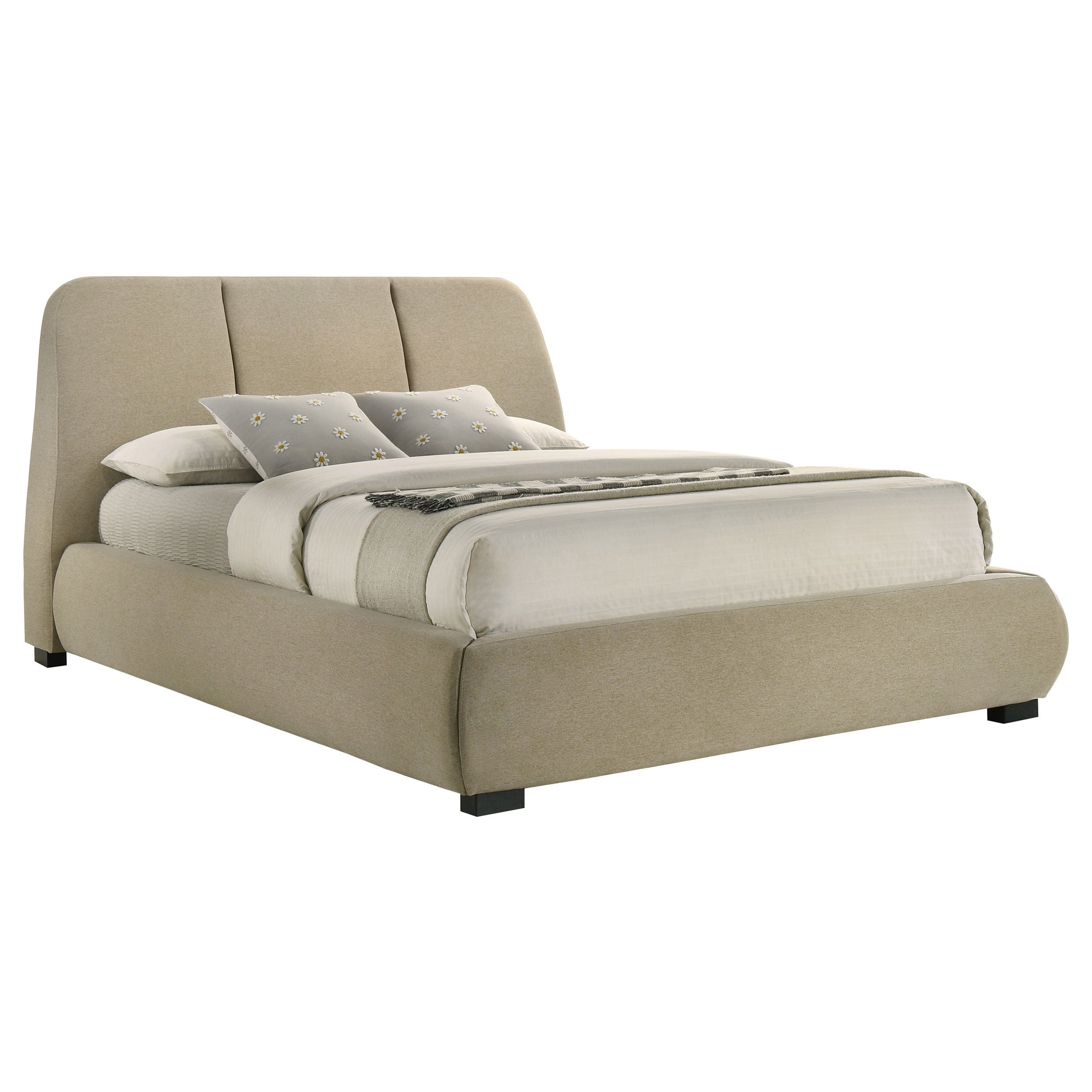 Mokena 46-inch Upholstered Queen Platform Bed Brown — view 3