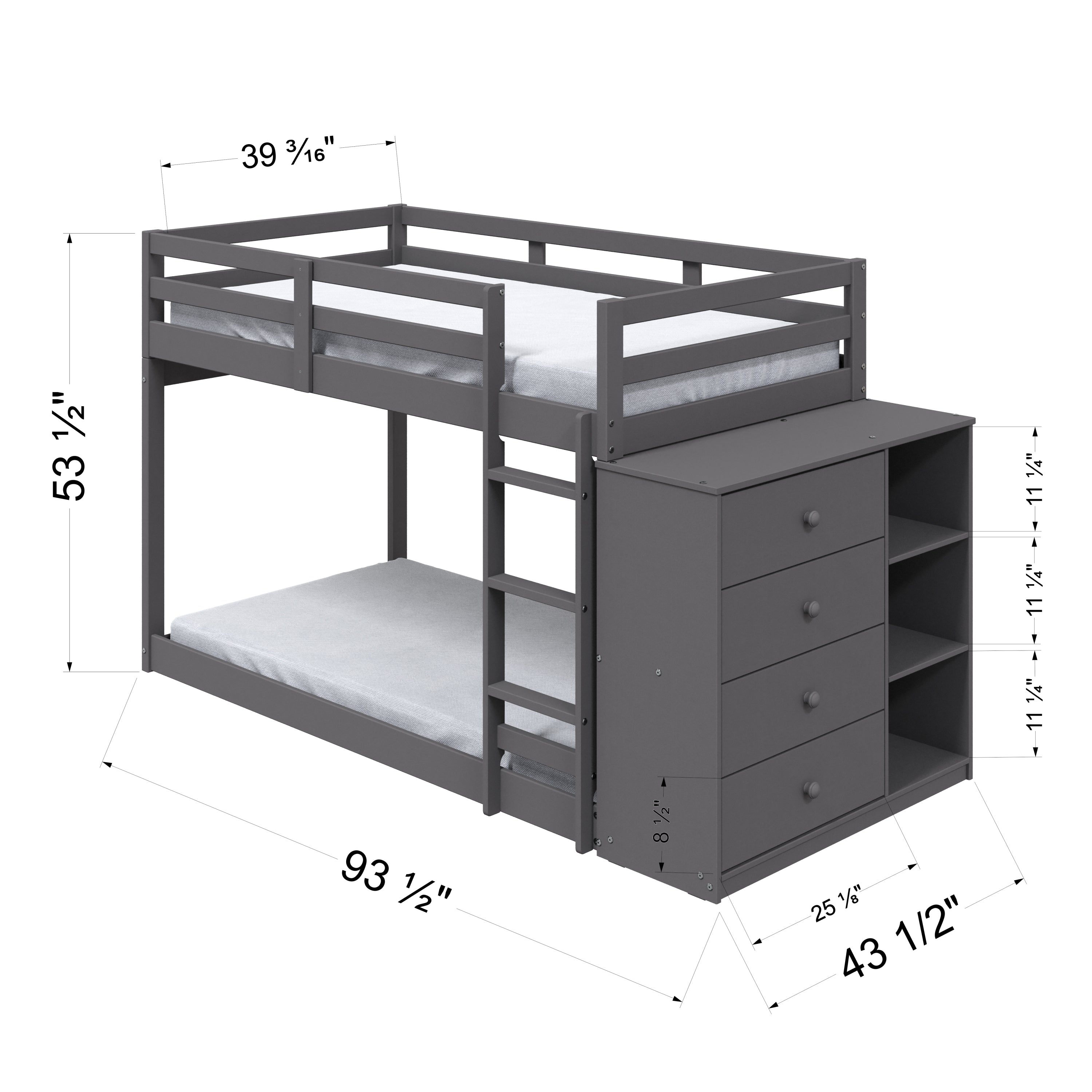 ACME Gaston Twin/Twin Bunk Bed w/Cabinet, Gray Finish BD01372 - Atlantic Fine Furniture Melbourne FL