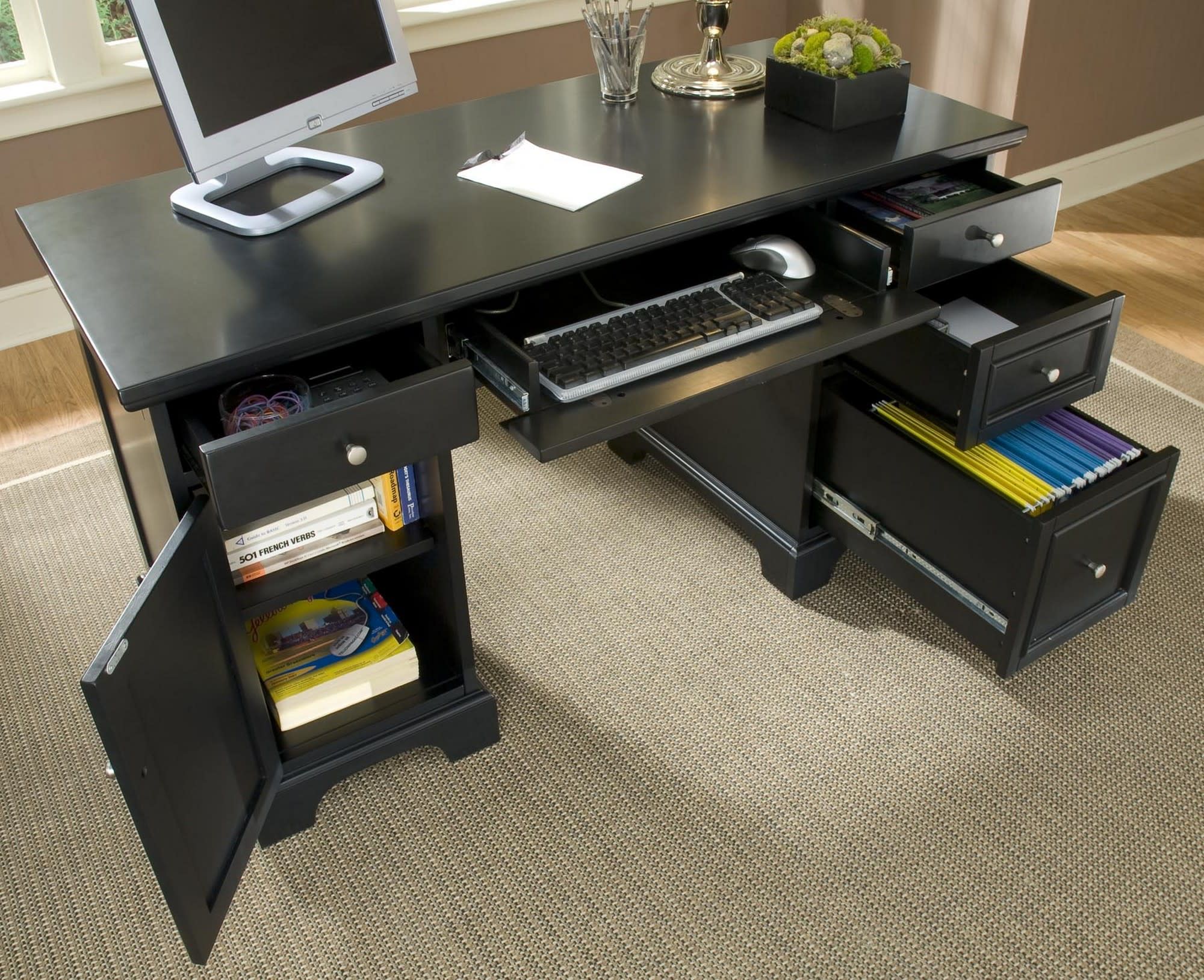 Bedford - Pedestal Desk - Black - Atlantic Fine Furniture Melbourne FL