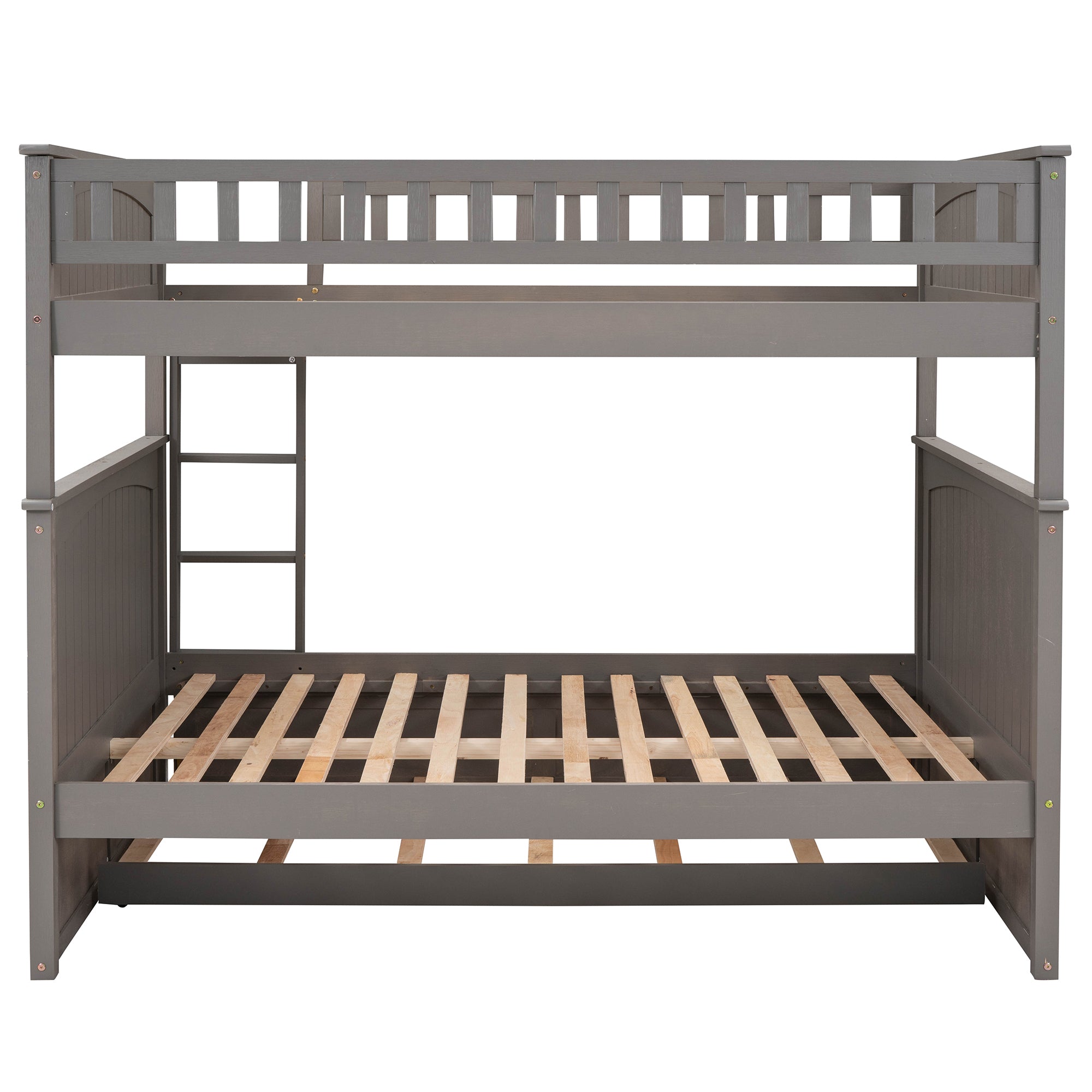 Full Over Full Bunk Bed with Twin Size Trundle, Pine Wood Bunk Bed with Guardrails, Brushed Gray(Old SKU:LP000044AAN)