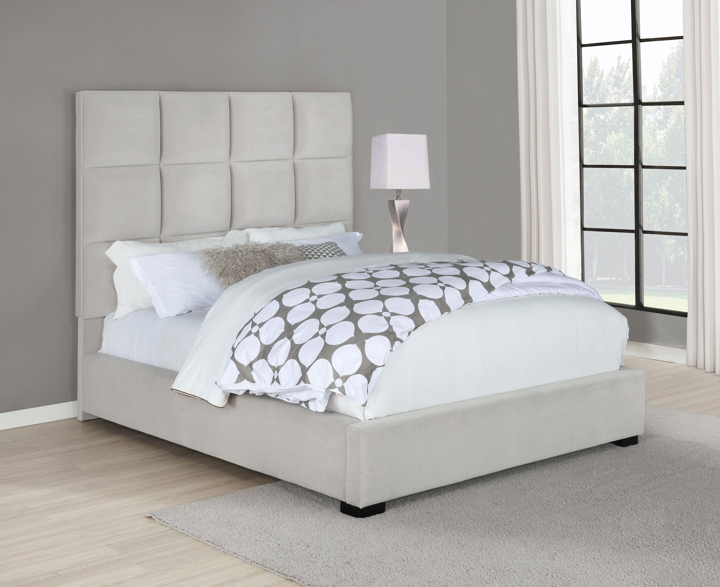 Panes Upholstered Queen Panel Bed Beige — view 2