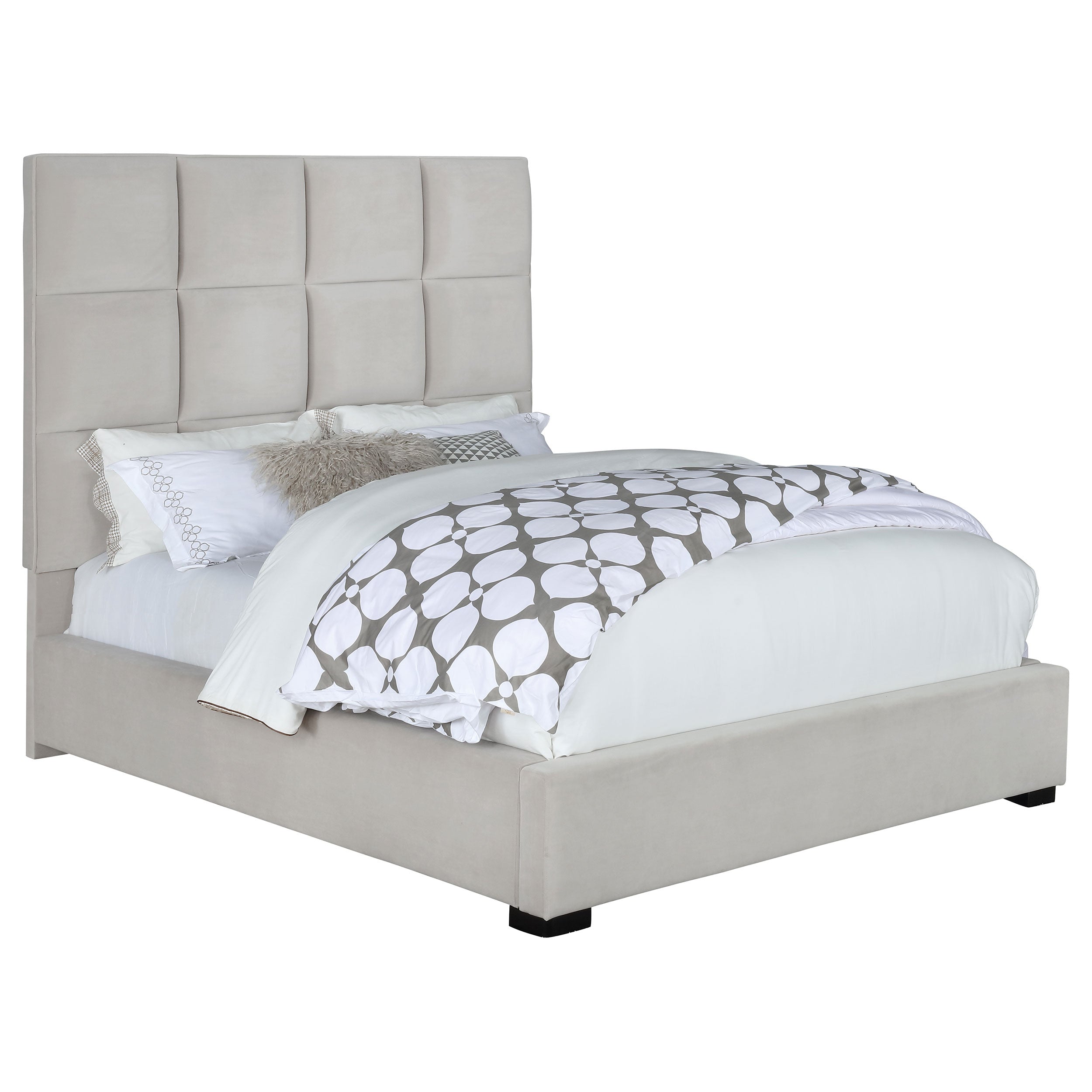 Panes Upholstered Queen Panel Bed Beige — view 3